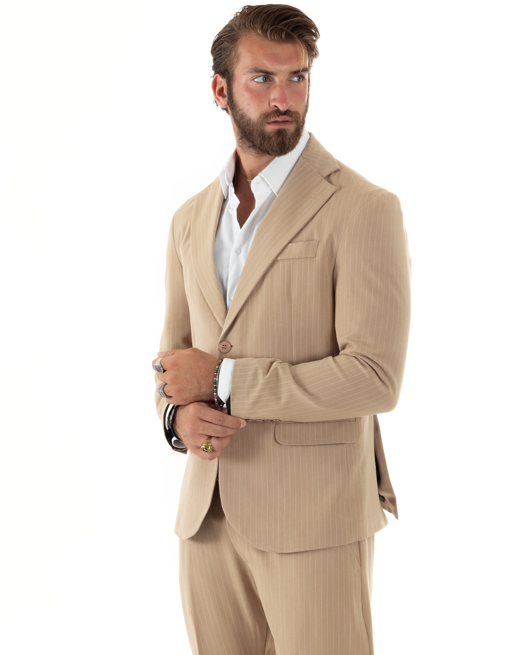 Double-Breasted Men's Suit Suit Jacket Trousers Green Pinstripe Elegant Casual GIOSAL-OU2405A