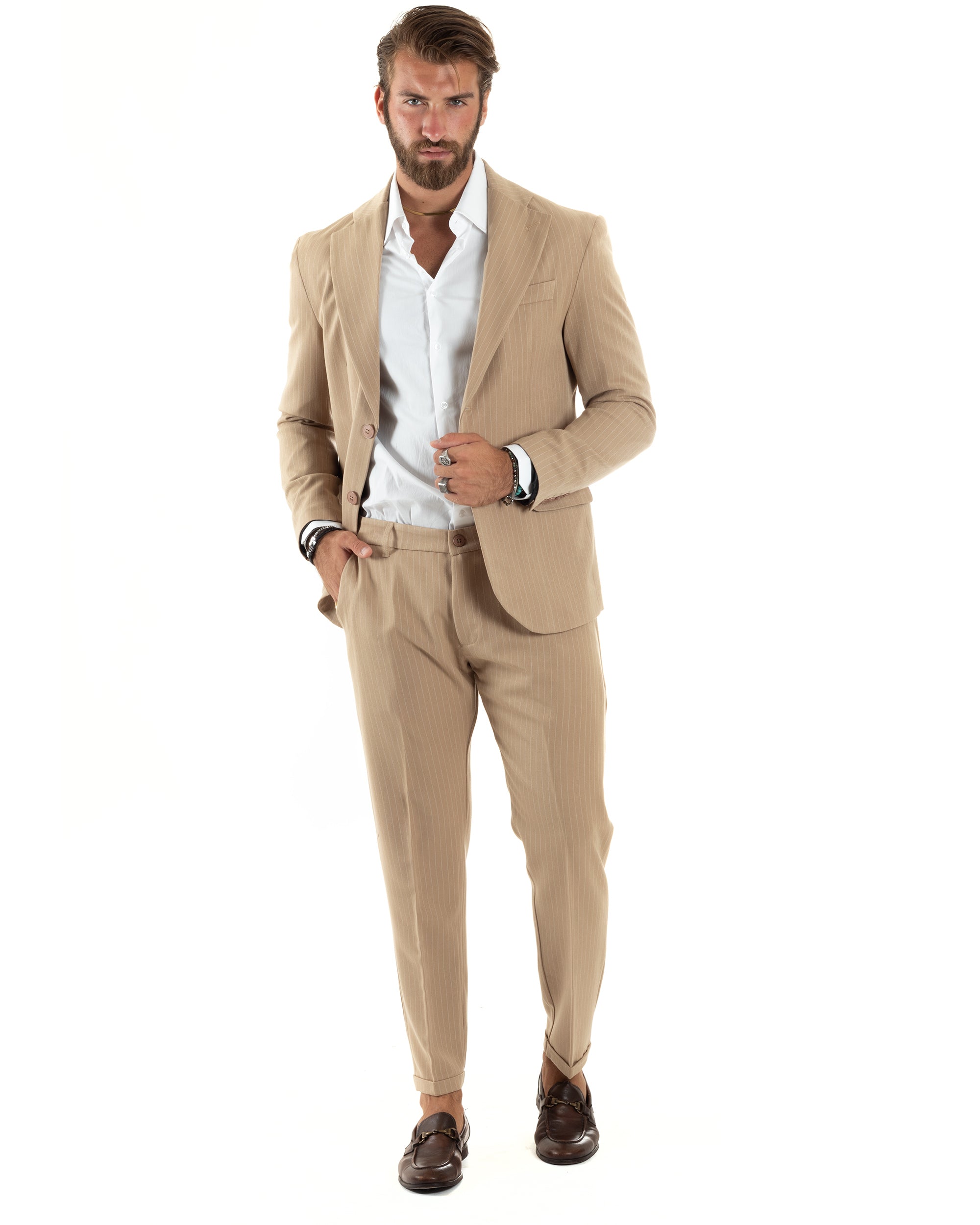 Double-Breasted Men's Suit Suit Jacket Trousers Green Pinstripe Elegant Casual GIOSAL-OU2405A