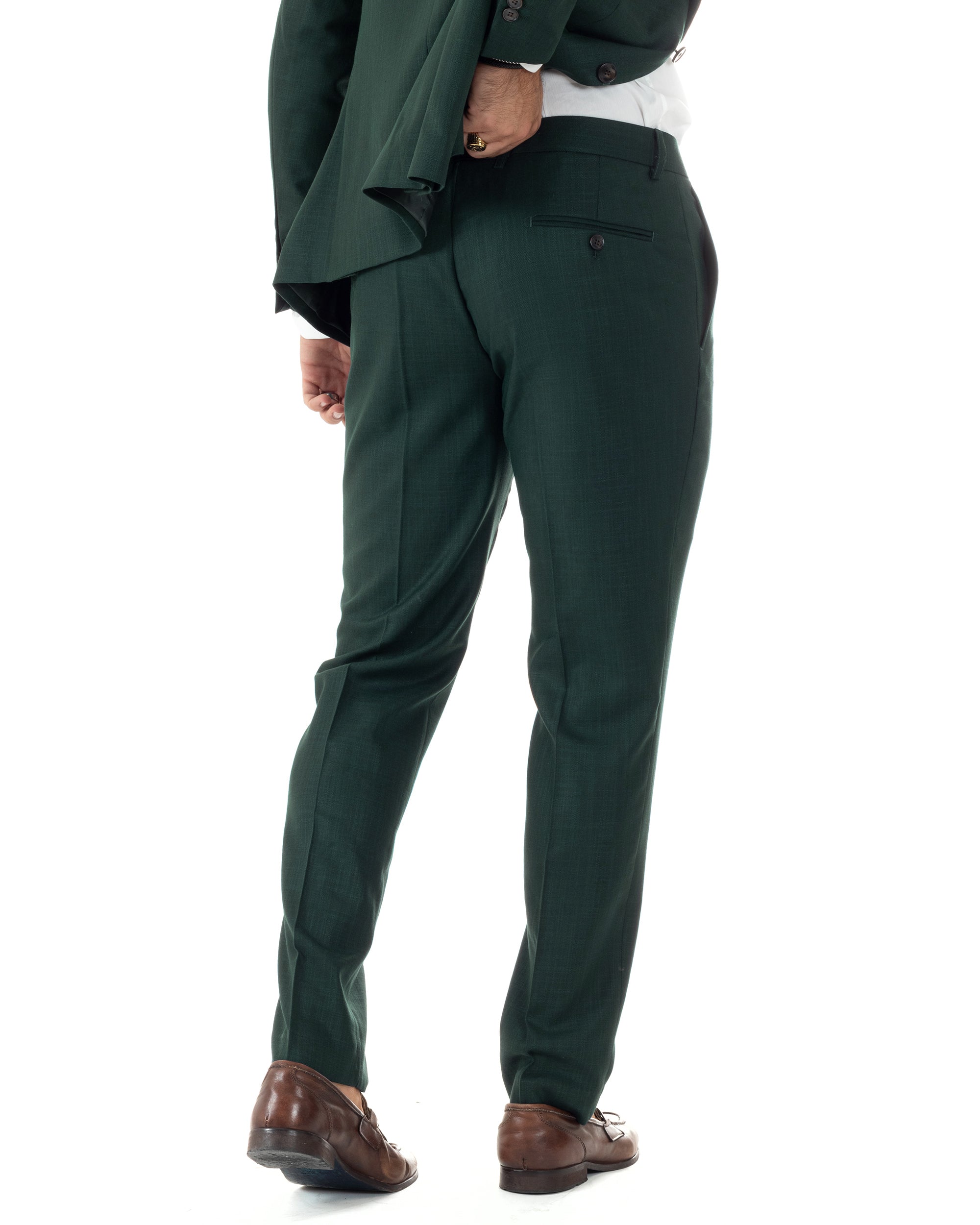 Abito Uomo Monopetto Vestito Viscosa Completo Giacca Pantaloni Verde Scuro Melangiato AE1091A