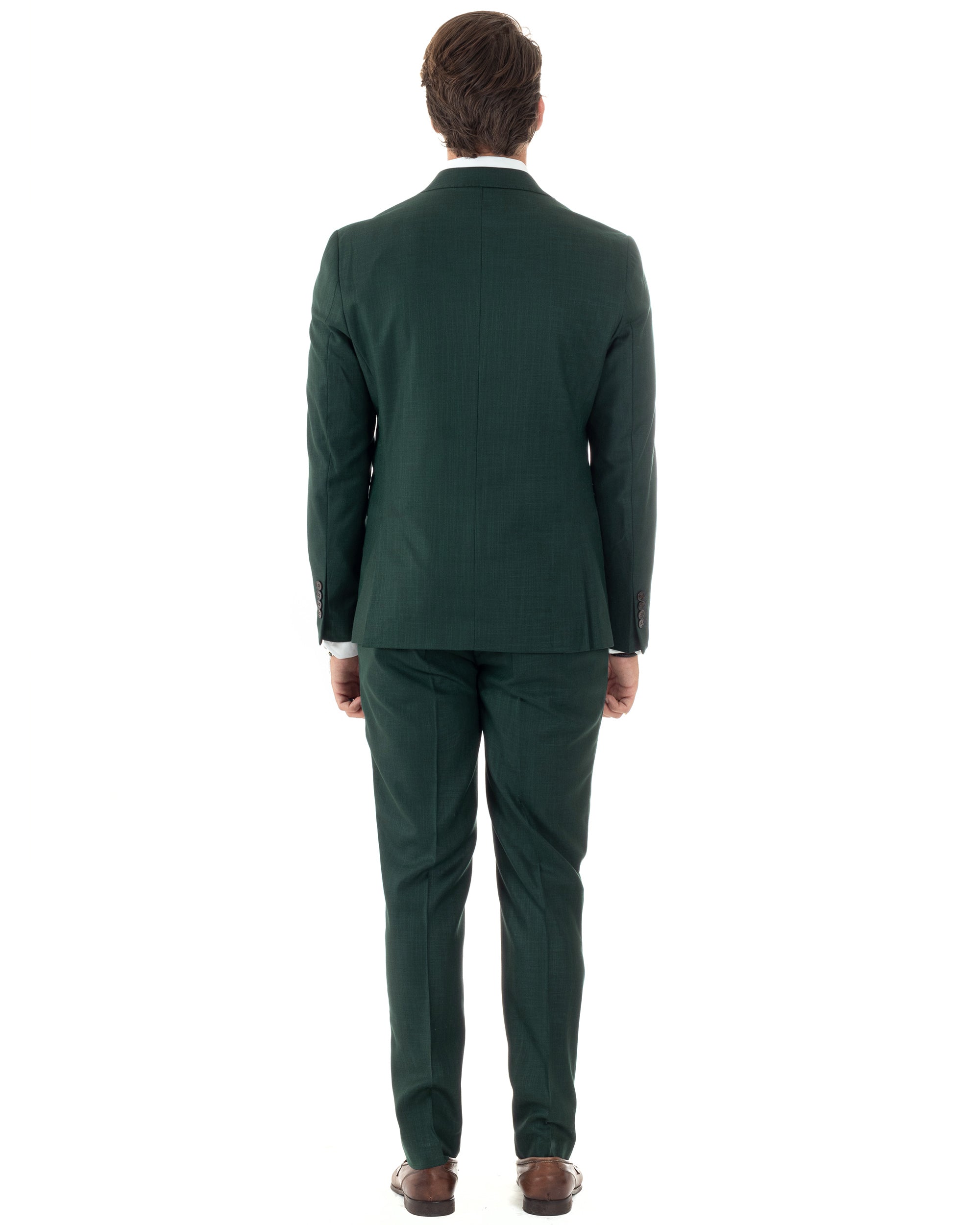Abito Uomo Monopetto Vestito Viscosa Completo Giacca Pantaloni Verde Scuro Melangiato AE1091A