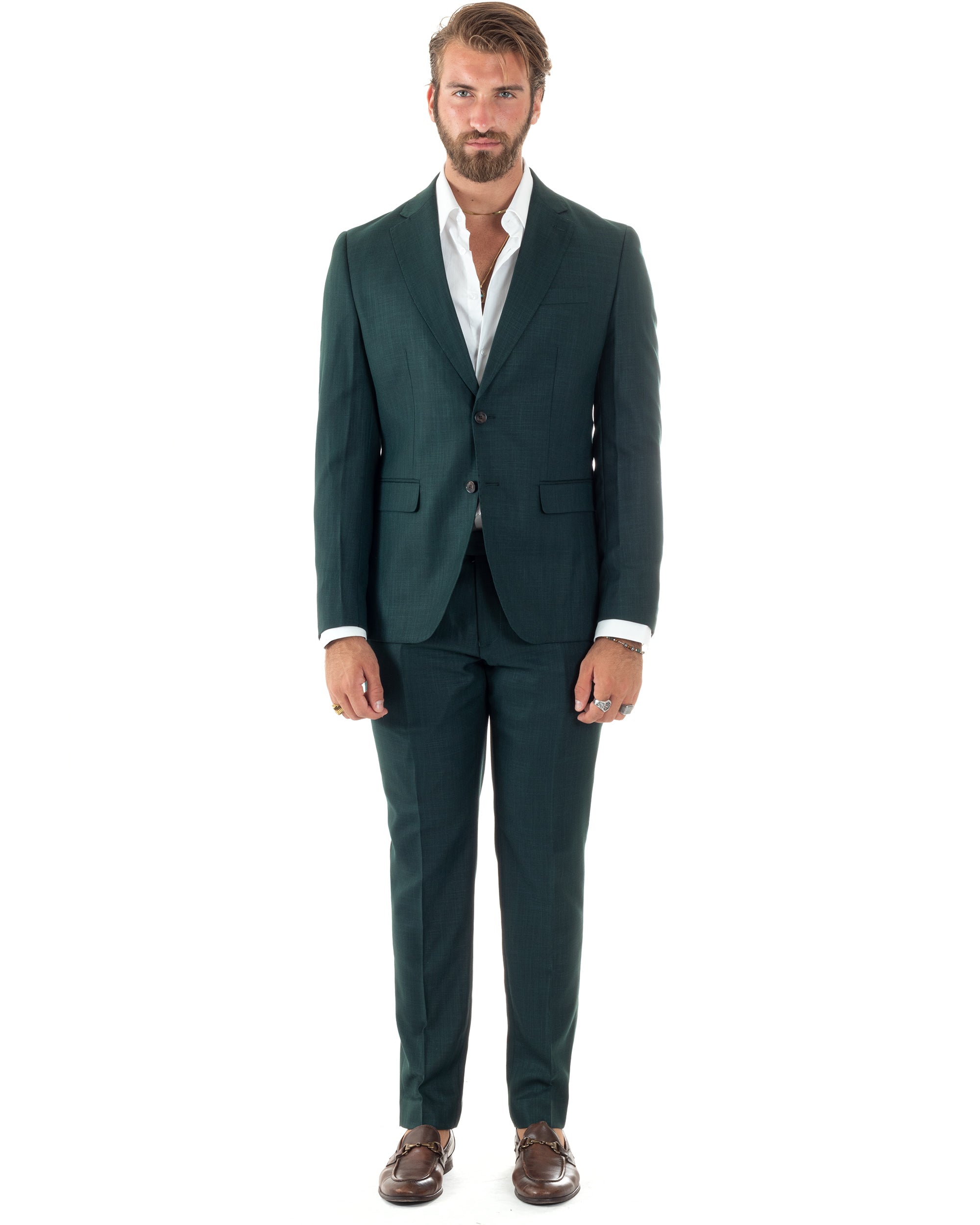 Abito Uomo Monopetto Vestito Completo Giacca Pantaloni Verde Melangiato Elegante Casual GIOSAL-AE1091A