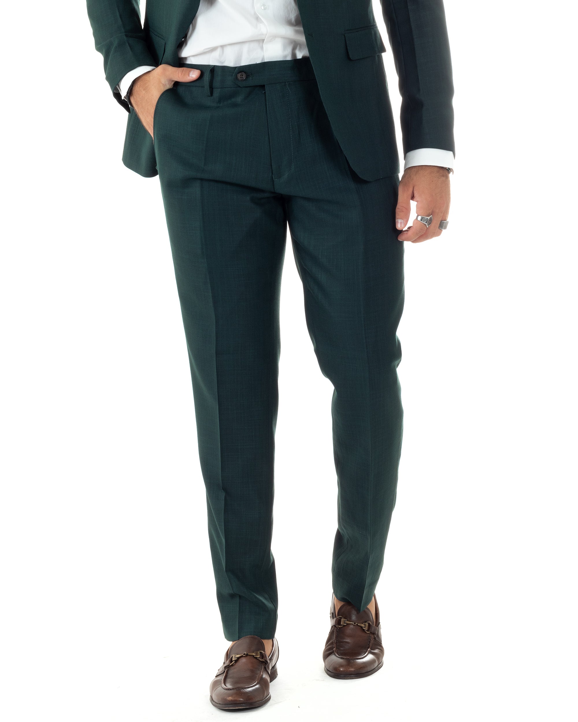 Abito Uomo Monopetto Vestito Completo Giacca Pantaloni Verde Melangiato Elegante Casual GIOSAL-AE1091A