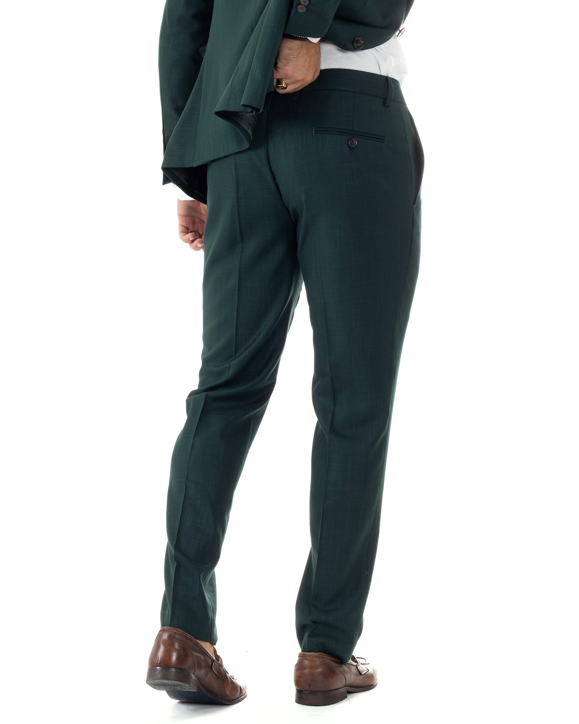 Abito Uomo Monopetto Vestito Completo Giacca Pantaloni Verde Melangiato Elegante Casual GIOSAL-AE1091A