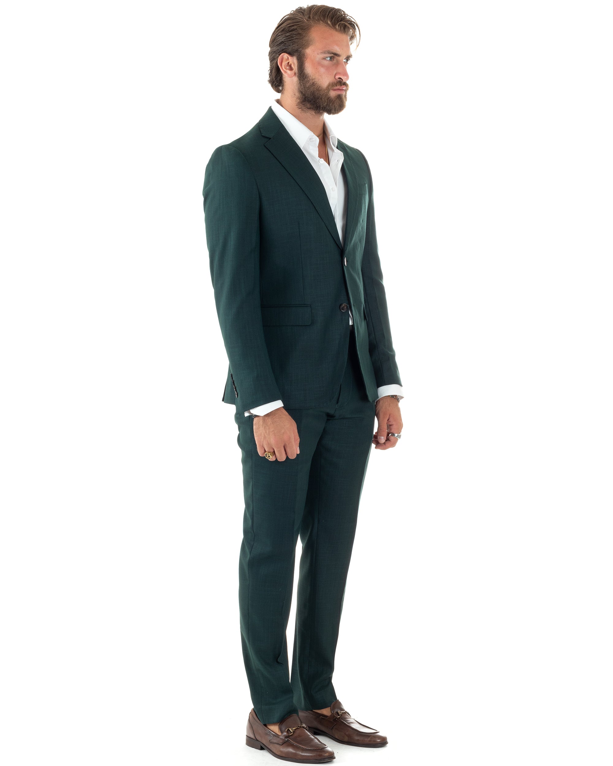 Abito Uomo Monopetto Vestito Completo Giacca Pantaloni Verde Melangiato Elegante Casual GIOSAL-AE1091A