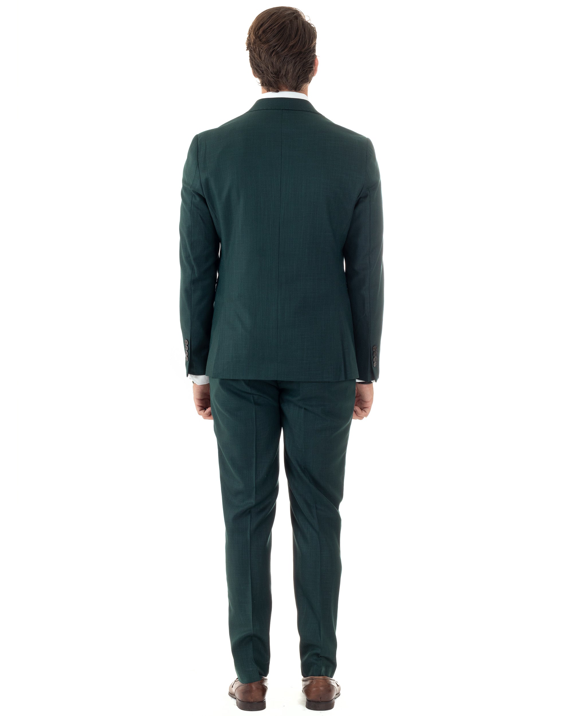 Abito Uomo Monopetto Vestito Completo Giacca Pantaloni Verde Melangiato Elegante Casual GIOSAL-AE1091A