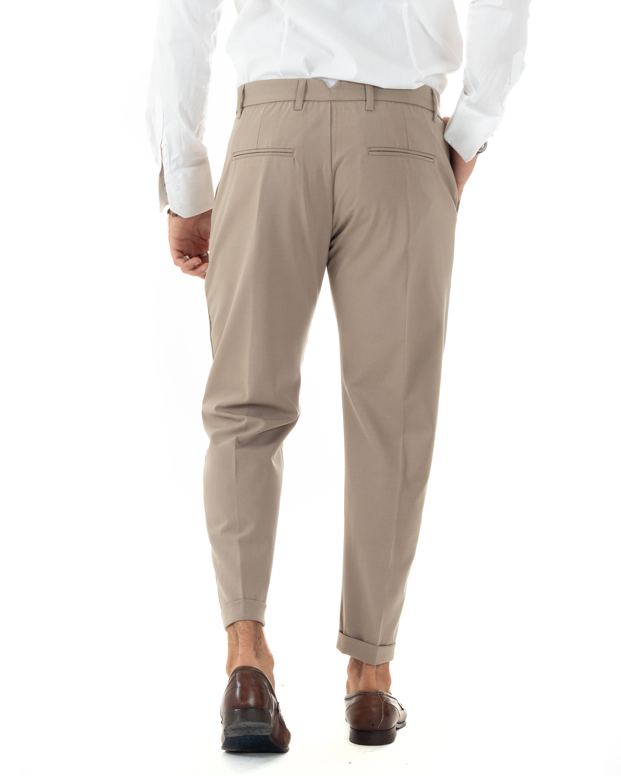 Abito Uomo Doppiopetto Vestito Sartoriale Elegante Completo Giacca Pantaloni Casual Tinta Unita Beige GIOSAL-AE1093A