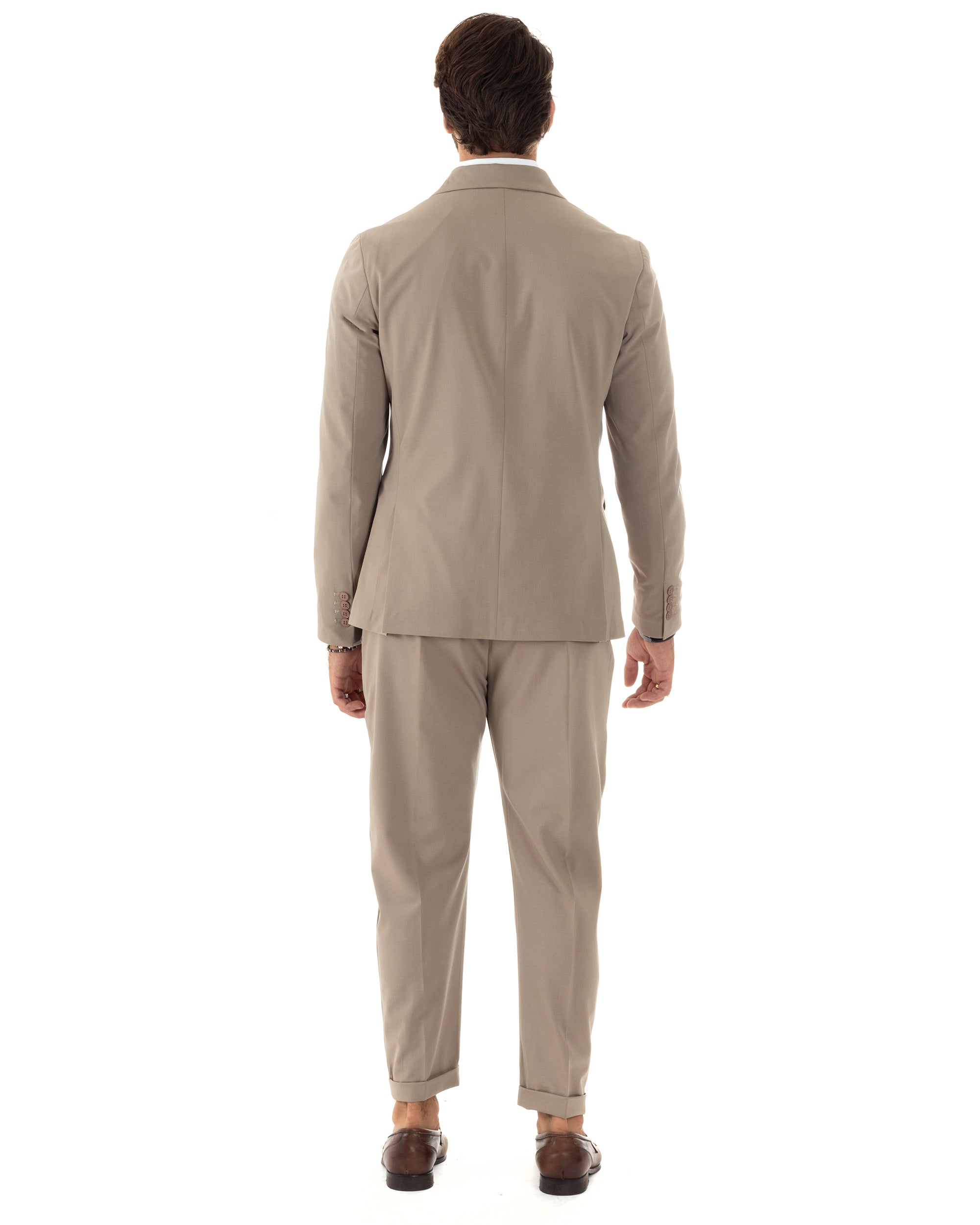 Abito Uomo Doppiopetto Vestito Sartoriale Elegante Completo Giacca Pantaloni Casual Tinta Unita Beige GIOSAL-AE1093A