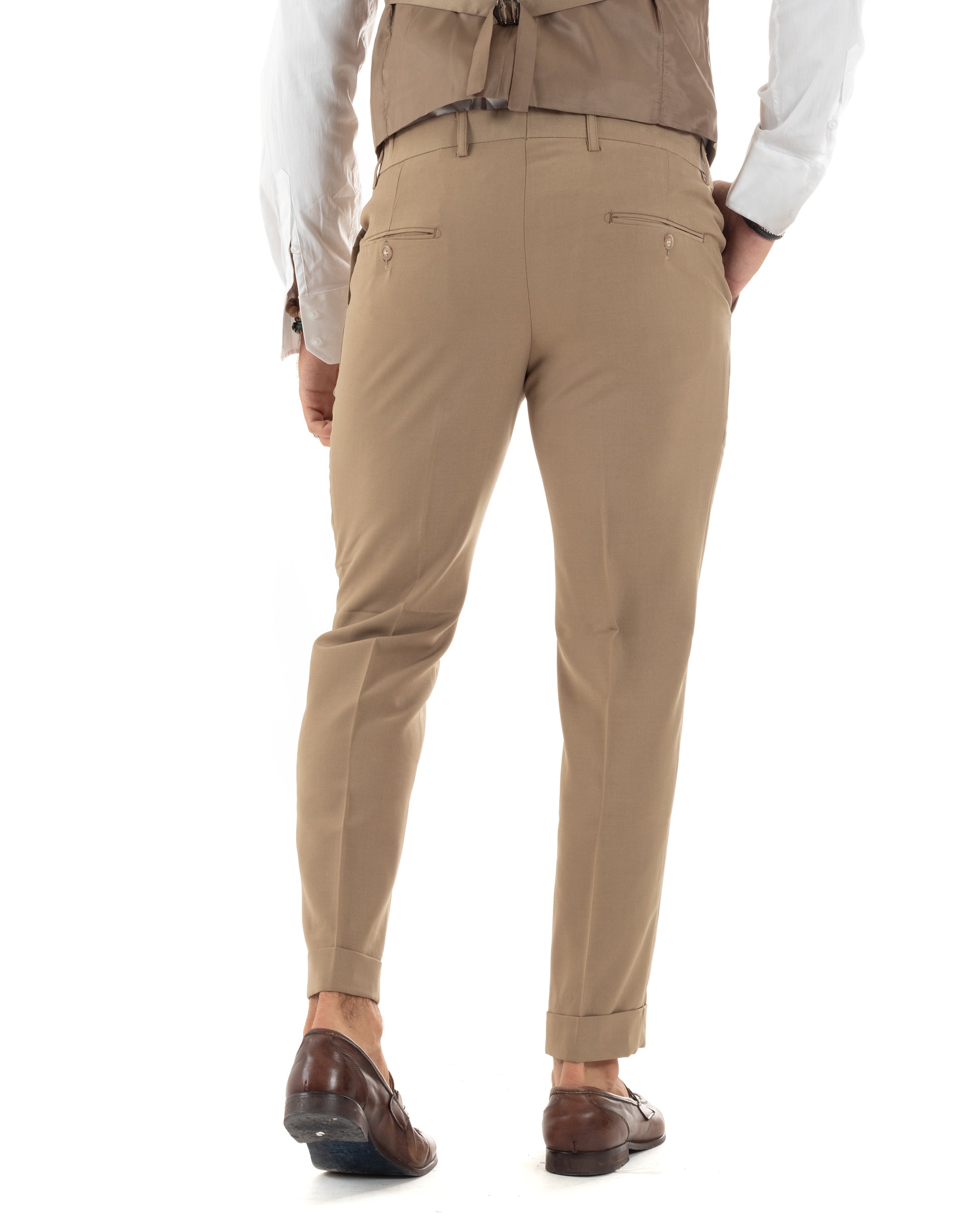 Abito Uomo Monopetto Vestito 3 Pezzi Completo Giacca Pantaloni Panciotto Elegante Sartoriale Camel GIOSAL-AE1096A