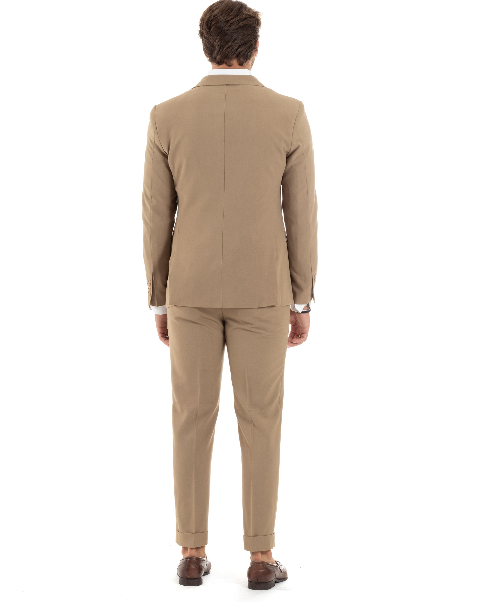 Abito Uomo Monopetto Vestito 3 Pezzi Completo Giacca Pantaloni Panciotto Elegante Sartoriale Camel GIOSAL-AE1096A