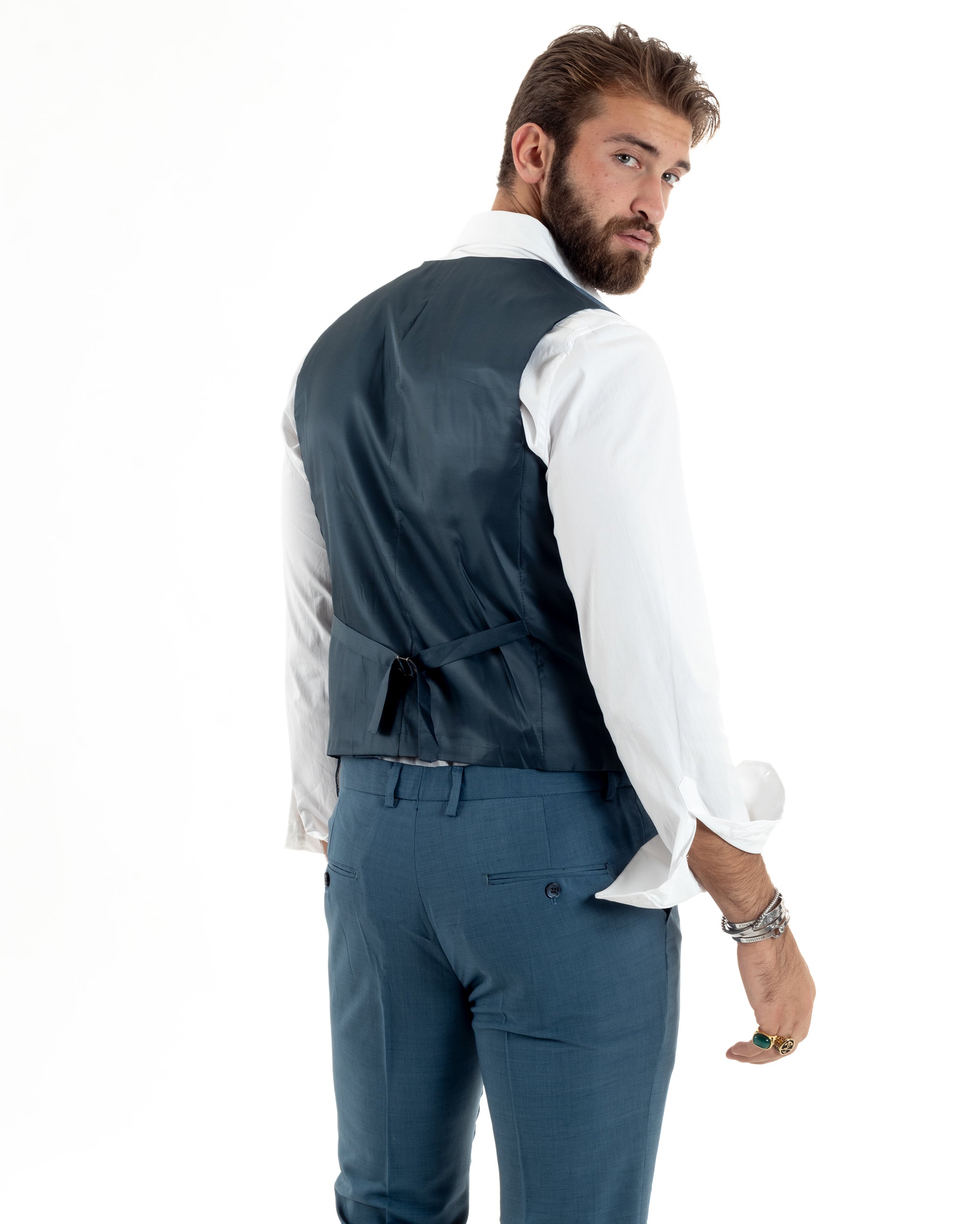 Abito Uomo Monopetto Vestito 3 Pezzi Completo Giacca Pantaloni Panciotto Elegante Sartoriale Denim GIOSAL-AE1097A