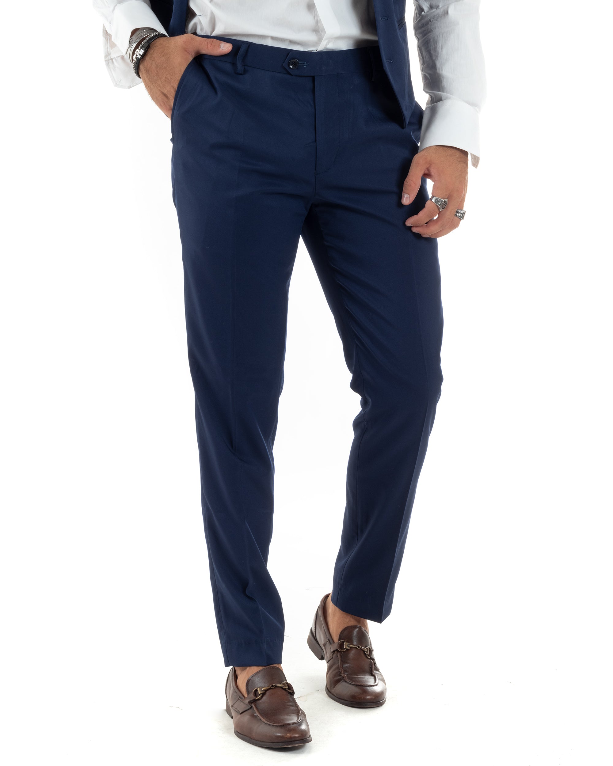 Abito Uomo Monopetto Vestito 3 Pezzi Completo Giacca Pantaloni Panciotto Smoking Raso Elegante Sartoriale Blu GIOSAL-AE1099A