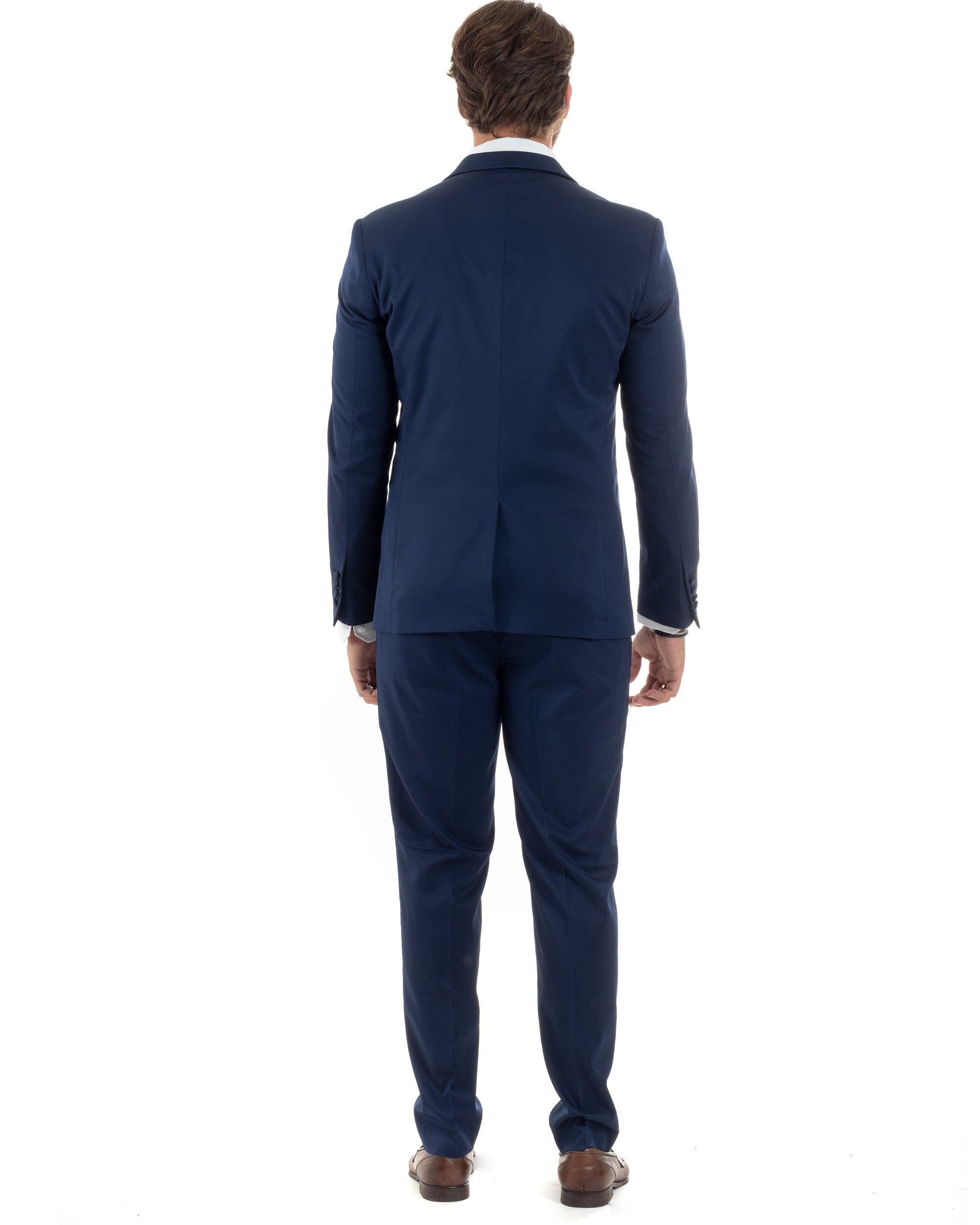 Abito Uomo Monopetto Vestito 3 Pezzi Completo Giacca Pantaloni Panciotto Smoking Raso Elegante Sartoriale Blu GIOSAL-AE1099A