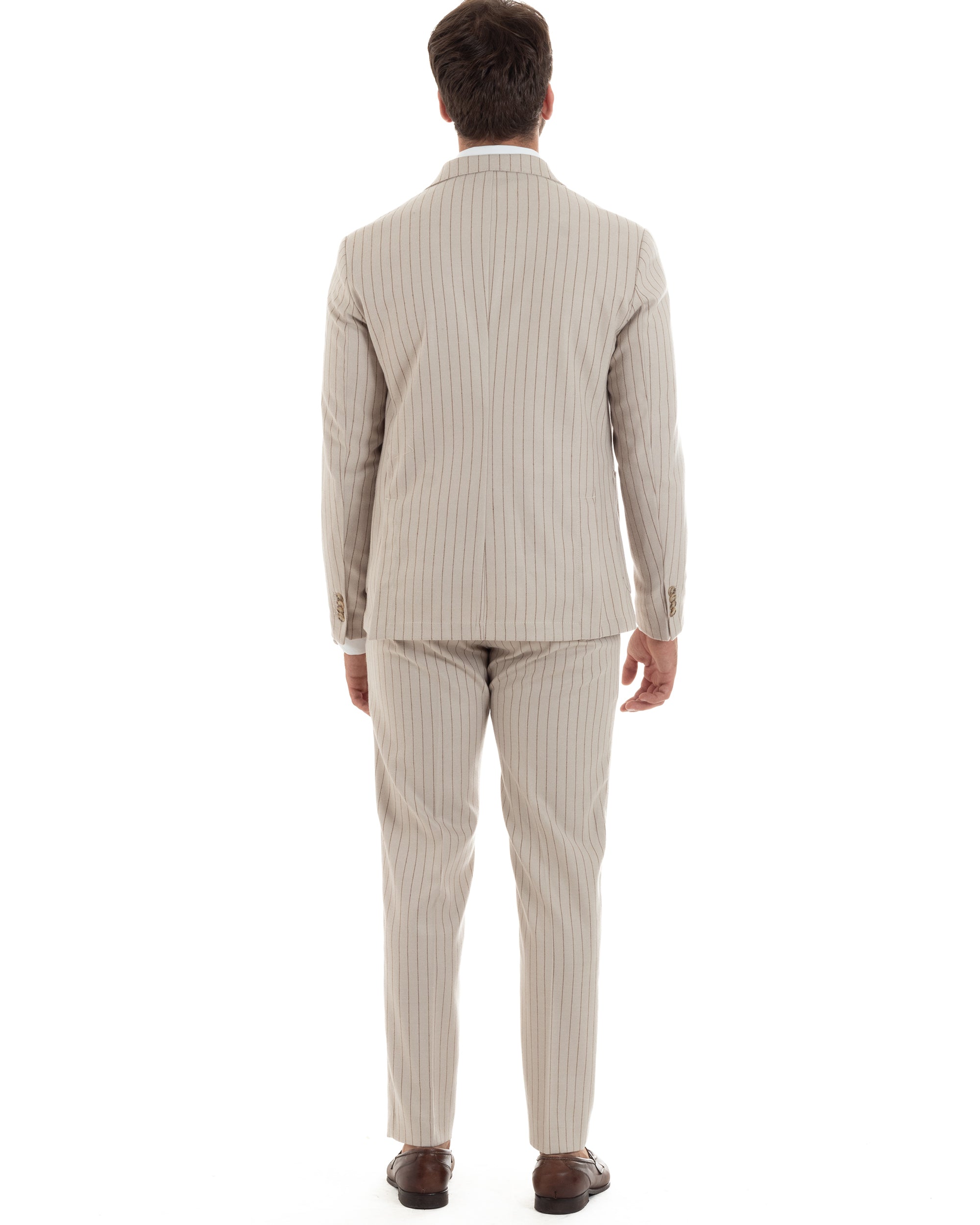 Abito Uomo Monopetto Gessato Lana Vestito Elegante Giacca Pantaloni Sartoriale Beige GIOSAL-AE1105A