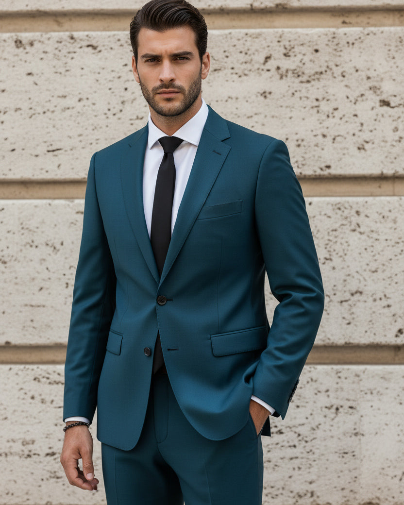 Abito uomo monopetto vestito viscosa completo giacca pantaloni petrolio GIOSAL-AE1129A