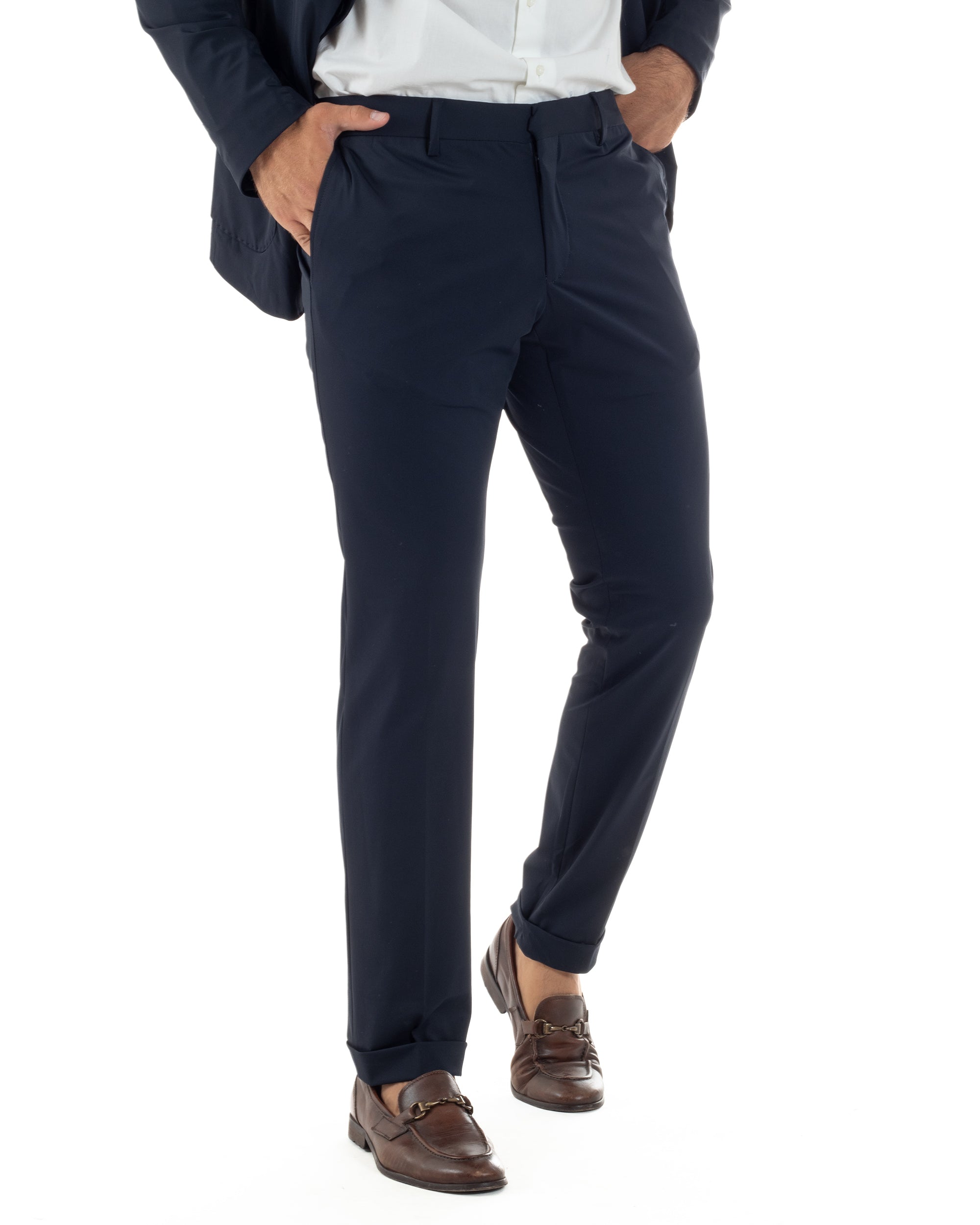 Abito Uomo Monopetto Completo Antivento Con Cappuccio E Pettorina Removibile Vestito No Stiro Giacca Pantaloni Casual Elegante Blu GIOSAL-AE1133A