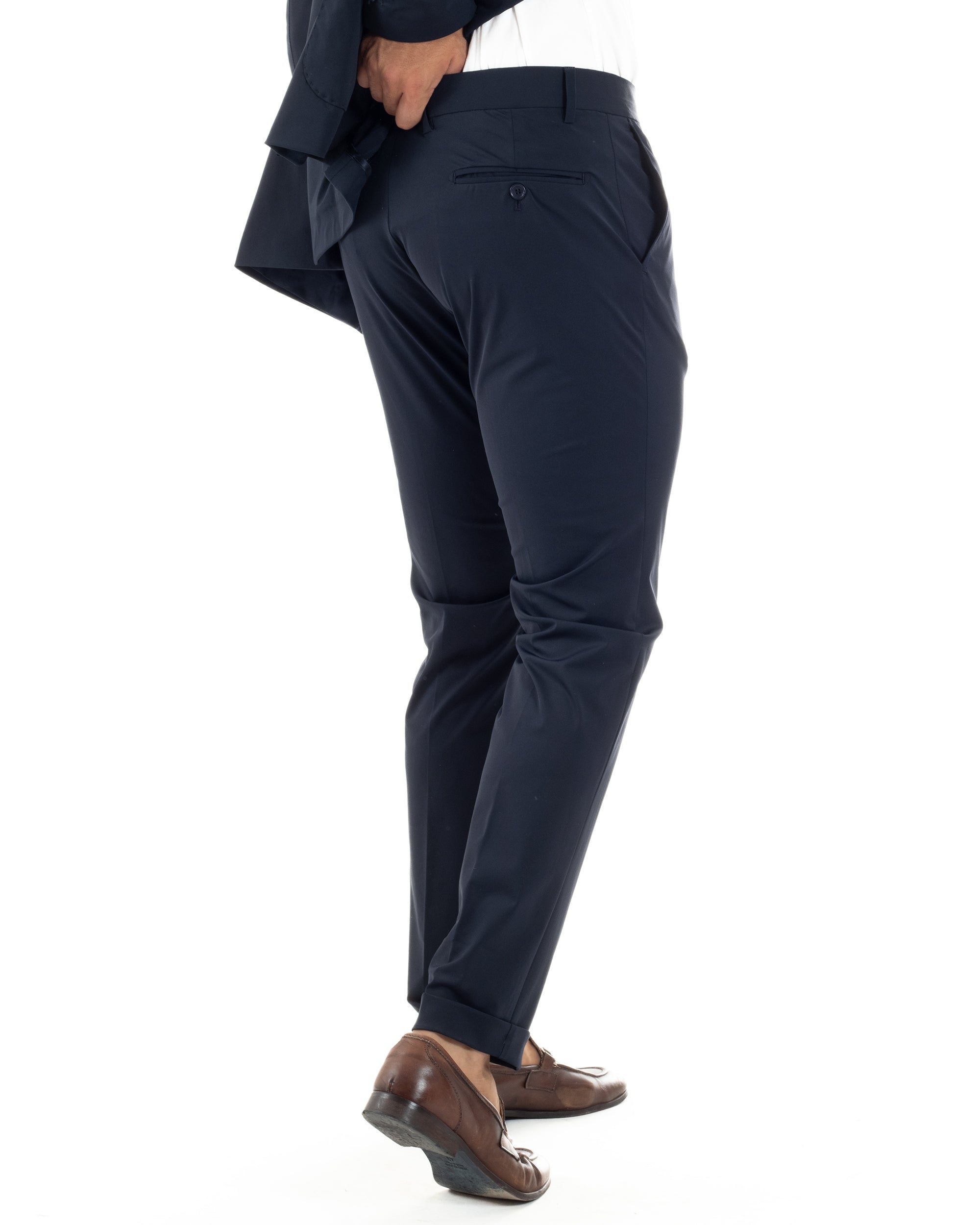 Abito Uomo Monopetto Completo Antivento Con Cappuccio E Pettorina Removibile Vestito No Stiro Giacca Pantaloni Casual Elegante Blu GIOSAL-AE1133A