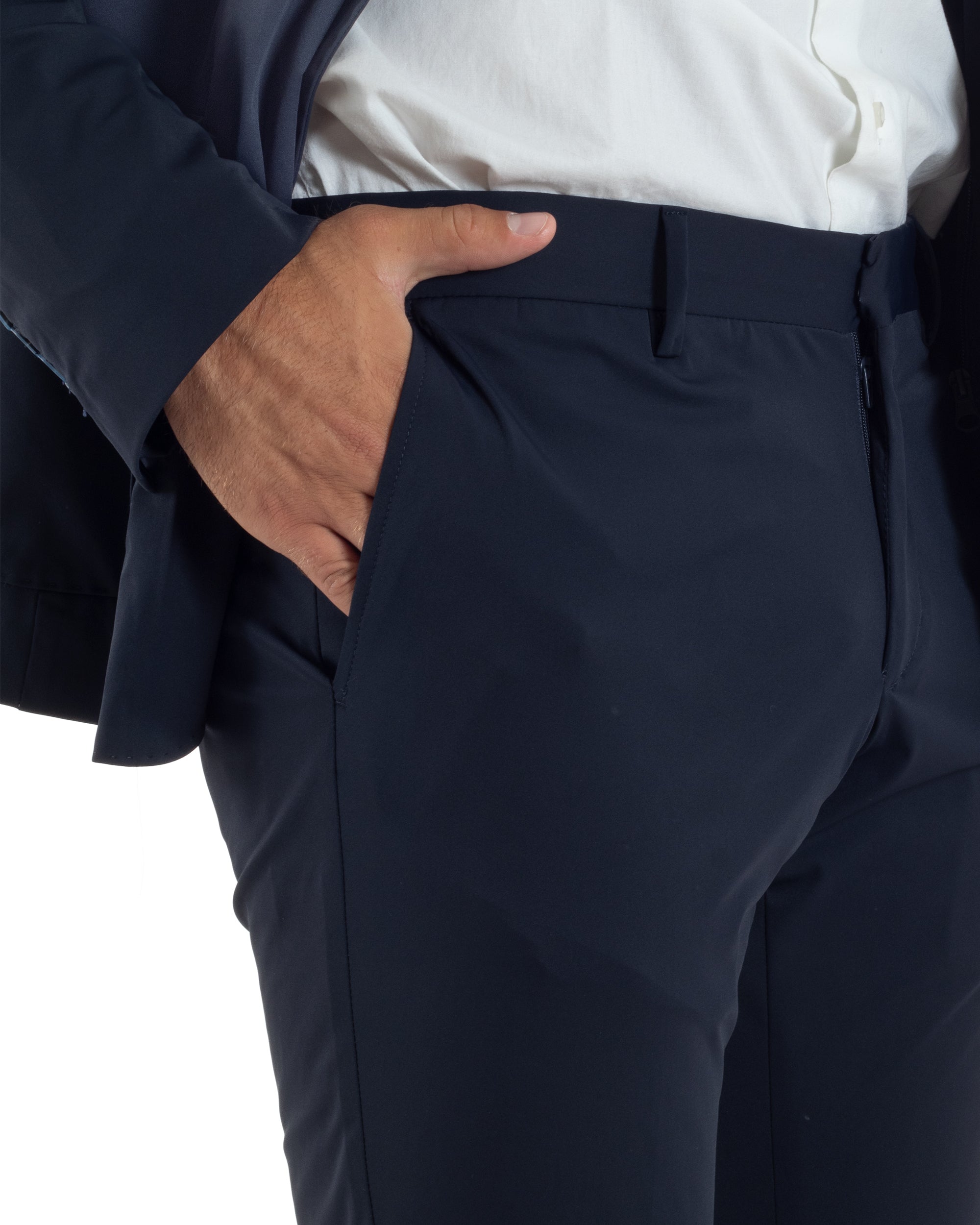 Abito Uomo Monopetto Completo Antivento Con Cappuccio E Pettorina Removibile Vestito No Stiro Giacca Pantaloni Casual Elegante Blu GIOSAL-AE1133A