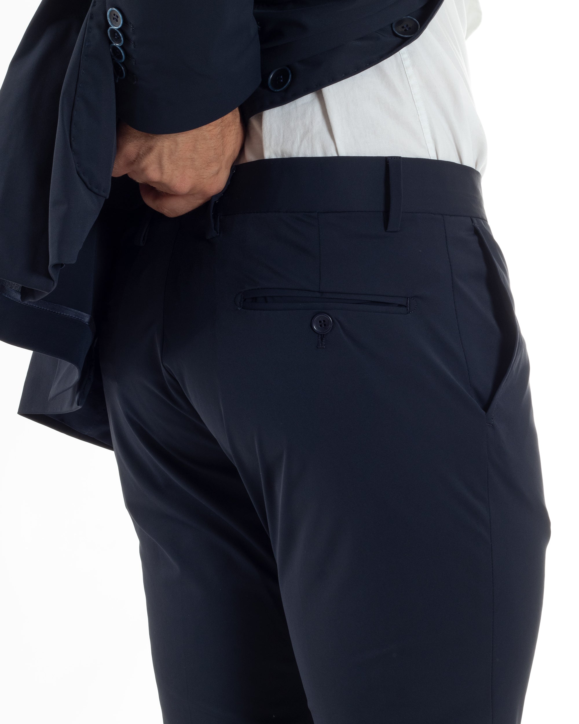 Abito Uomo Monopetto Completo Antivento Con Cappuccio E Pettorina Removibile Vestito No Stiro Giacca Pantaloni Casual Elegante Blu GIOSAL-AE1133A