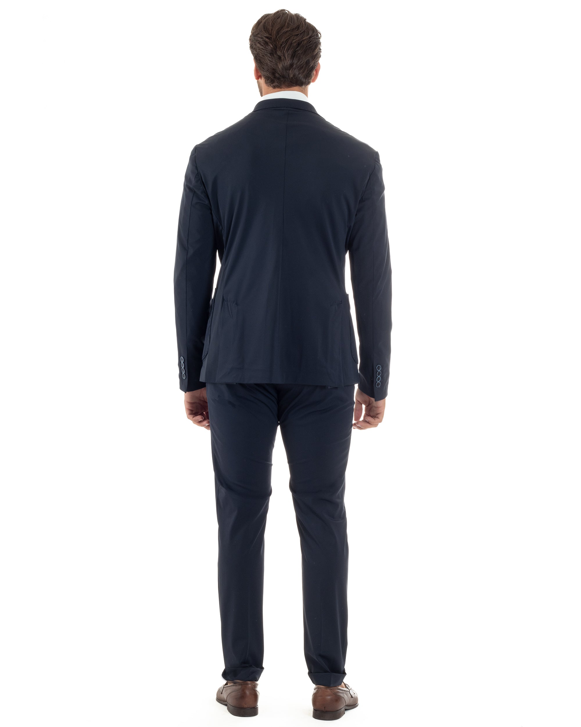 Abito Uomo Monopetto Completo Antivento Con Cappuccio E Pettorina Removibile Vestito No Stiro Giacca Pantaloni Casual Elegante Blu GIOSAL-AE1133A