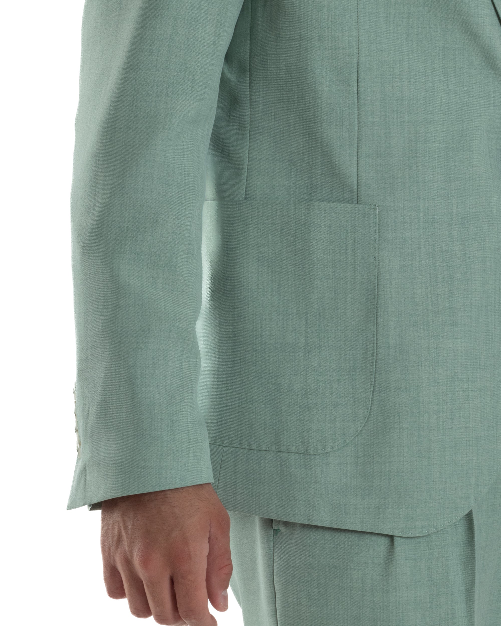Abito Uomo Monopetto Melangiato Vestito Completo Sartoriale Elegante Giacca Rever A Lancia Pantaloni Gurkha Fibbie Verde Acqua GIOSAL-AE1140A