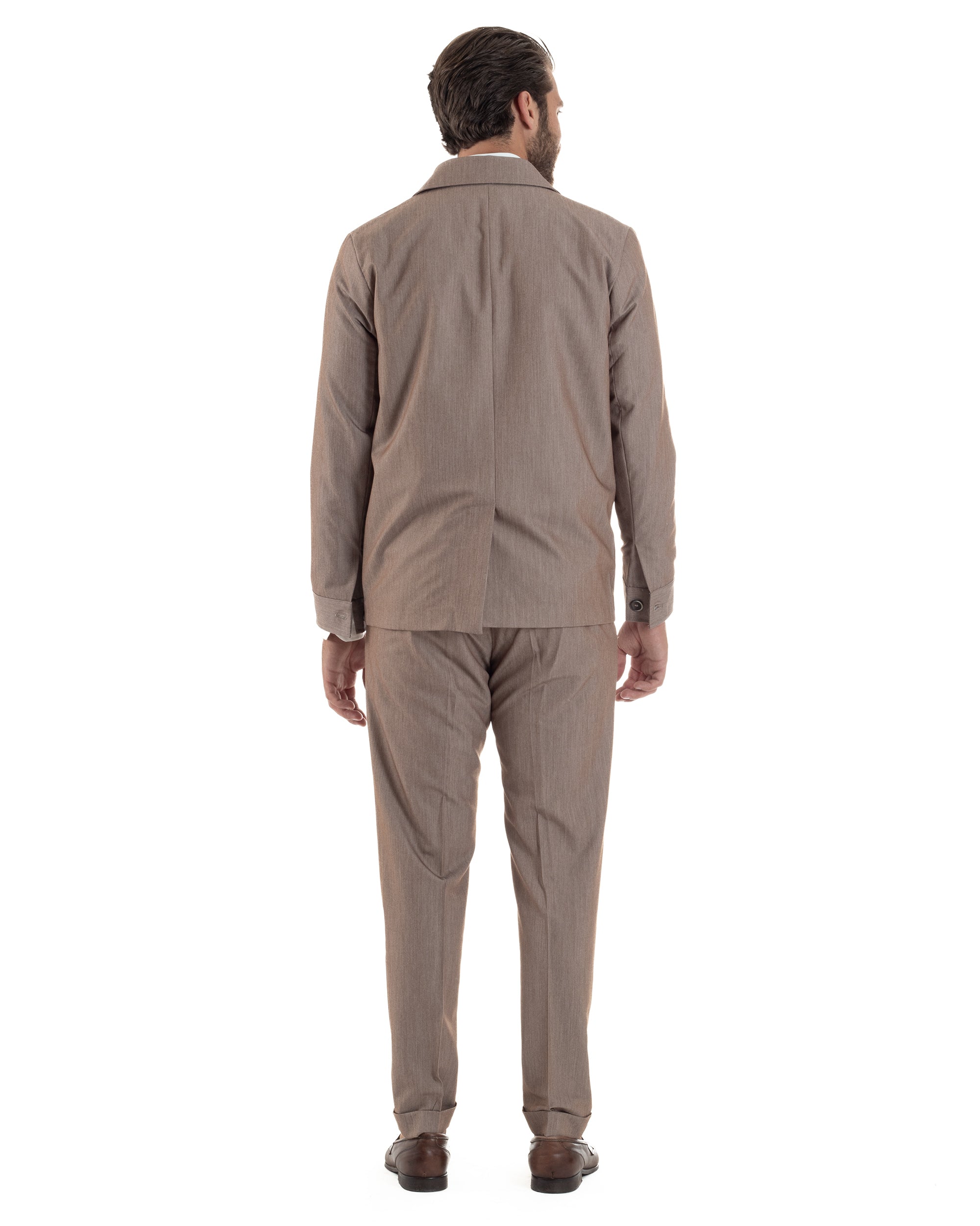 Abito Uomo Completo Giacca Con Colletto Sahariana Pantaloni Abbottonatura Allungata Casual Elegante Regular Fit Tortora GIOSAL-AE1145A