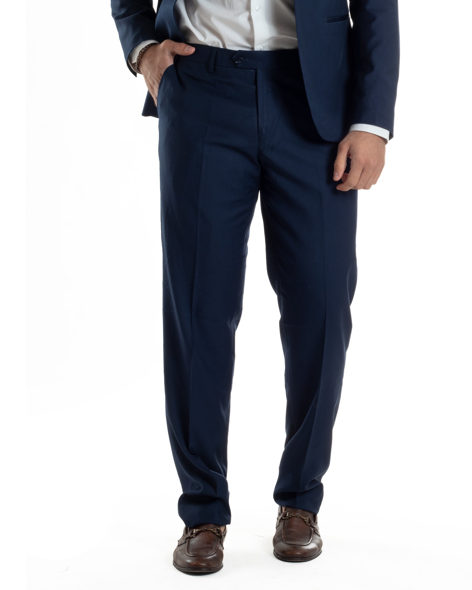 Abito Uomo Monopetto Vestito Completo Giacca Rever Sciallato In Raso Pantaloni Abbottonatura Allungata Smoking Elegante Blu GIOSAL-AE1152A