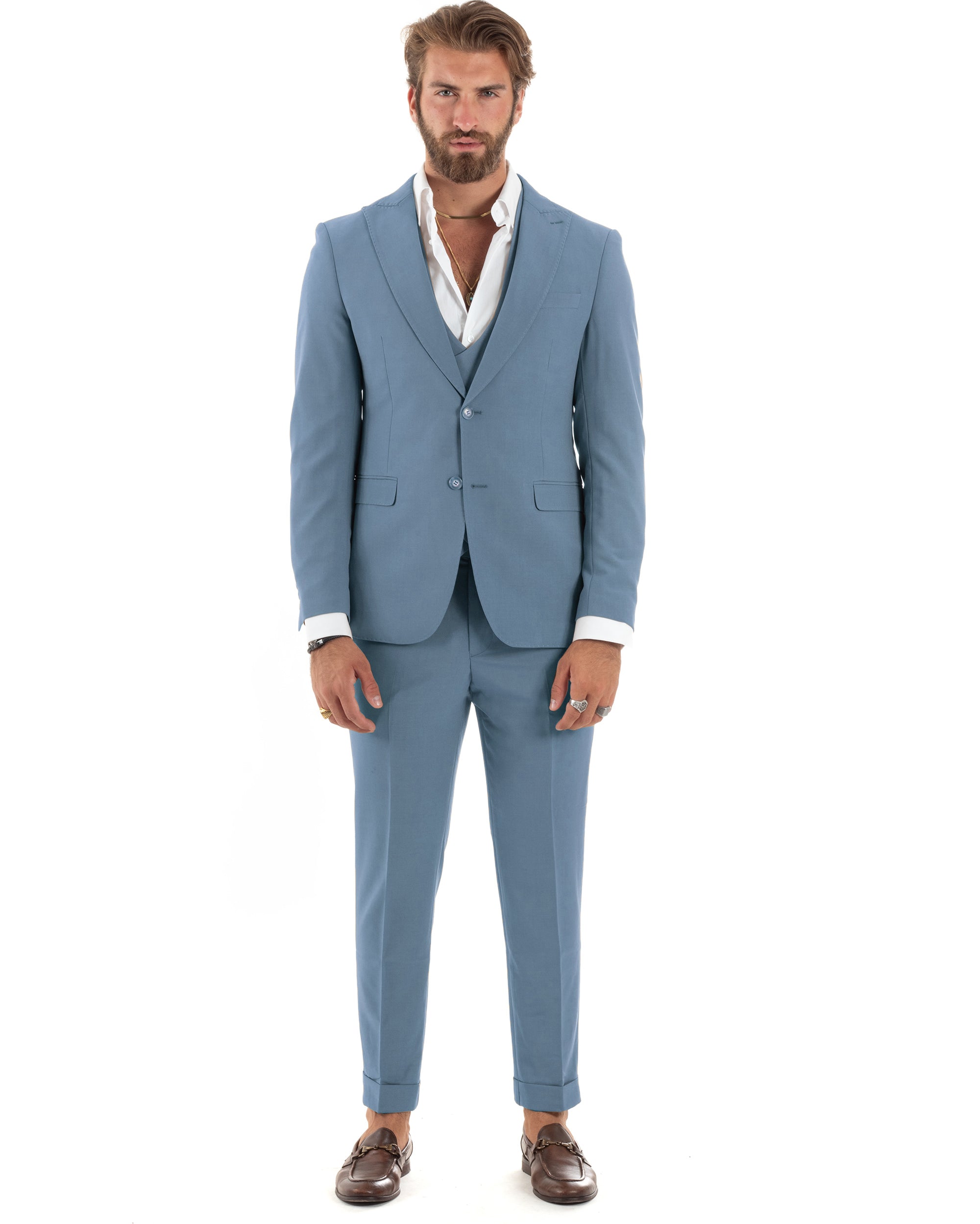 Abito Uomo Monopetto Vestito 3 Pezzi Completo Giacca Pantaloni Panciotto Elegante Sartoriale Melangiato Polvere GIOSAL-AE1160A