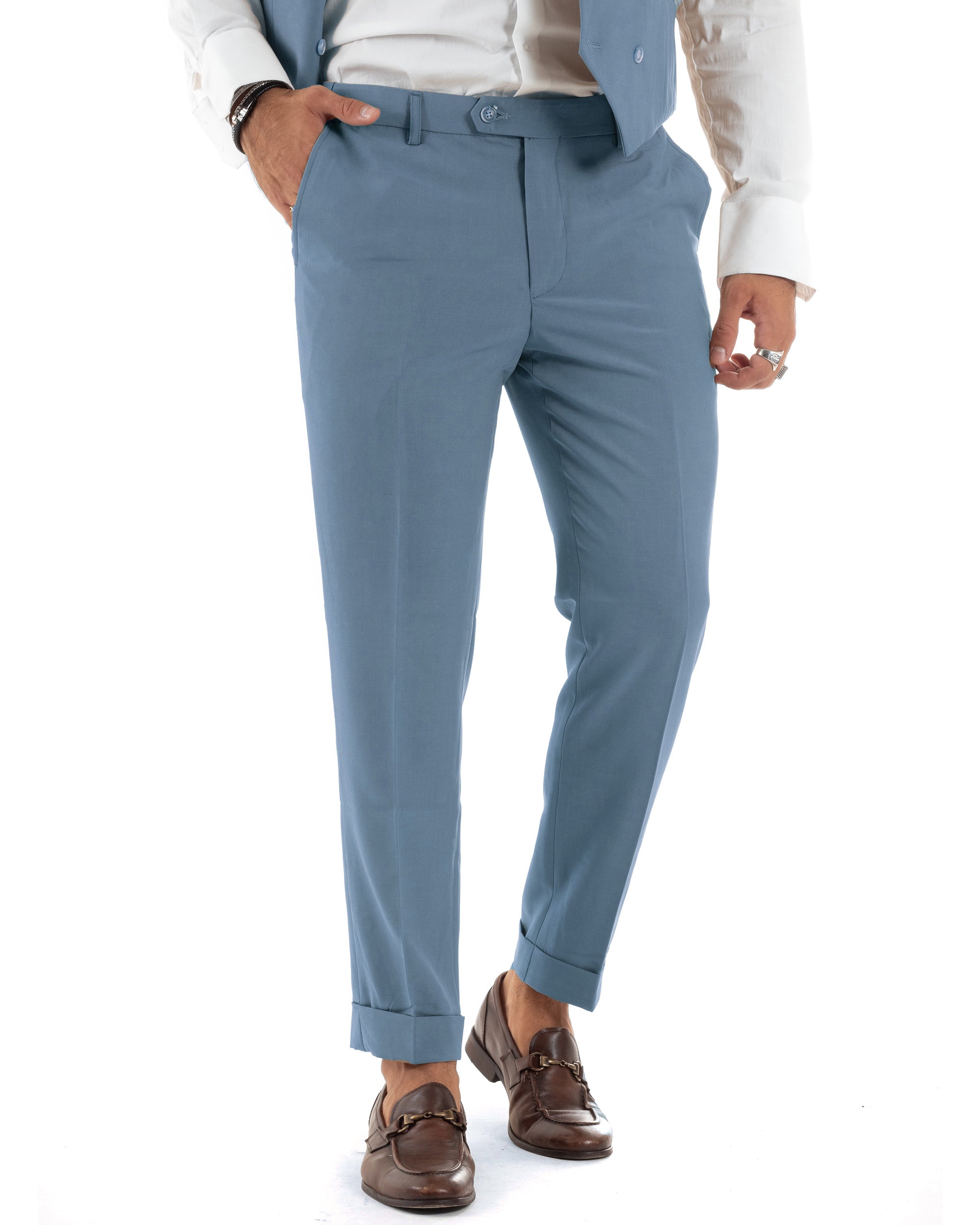 Abito Uomo Monopetto Vestito 3 Pezzi Completo Giacca Pantaloni Panciotto Elegante Sartoriale Melangiato Polvere GIOSAL-AE1160A