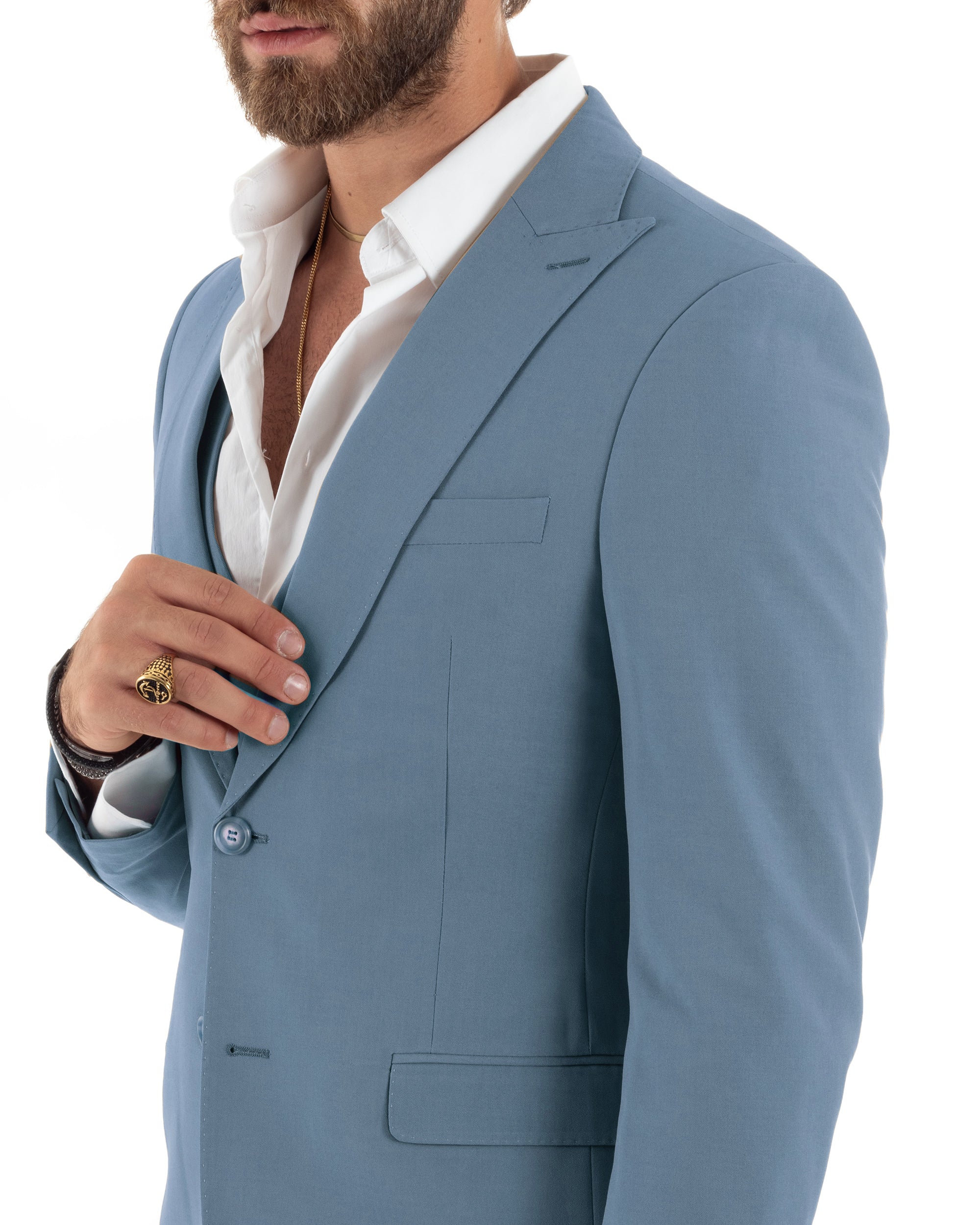 Abito Uomo Monopetto Vestito 3 Pezzi Completo Giacca Pantaloni Panciotto Elegante Sartoriale Melangiato Polvere GIOSAL-AE1160A
