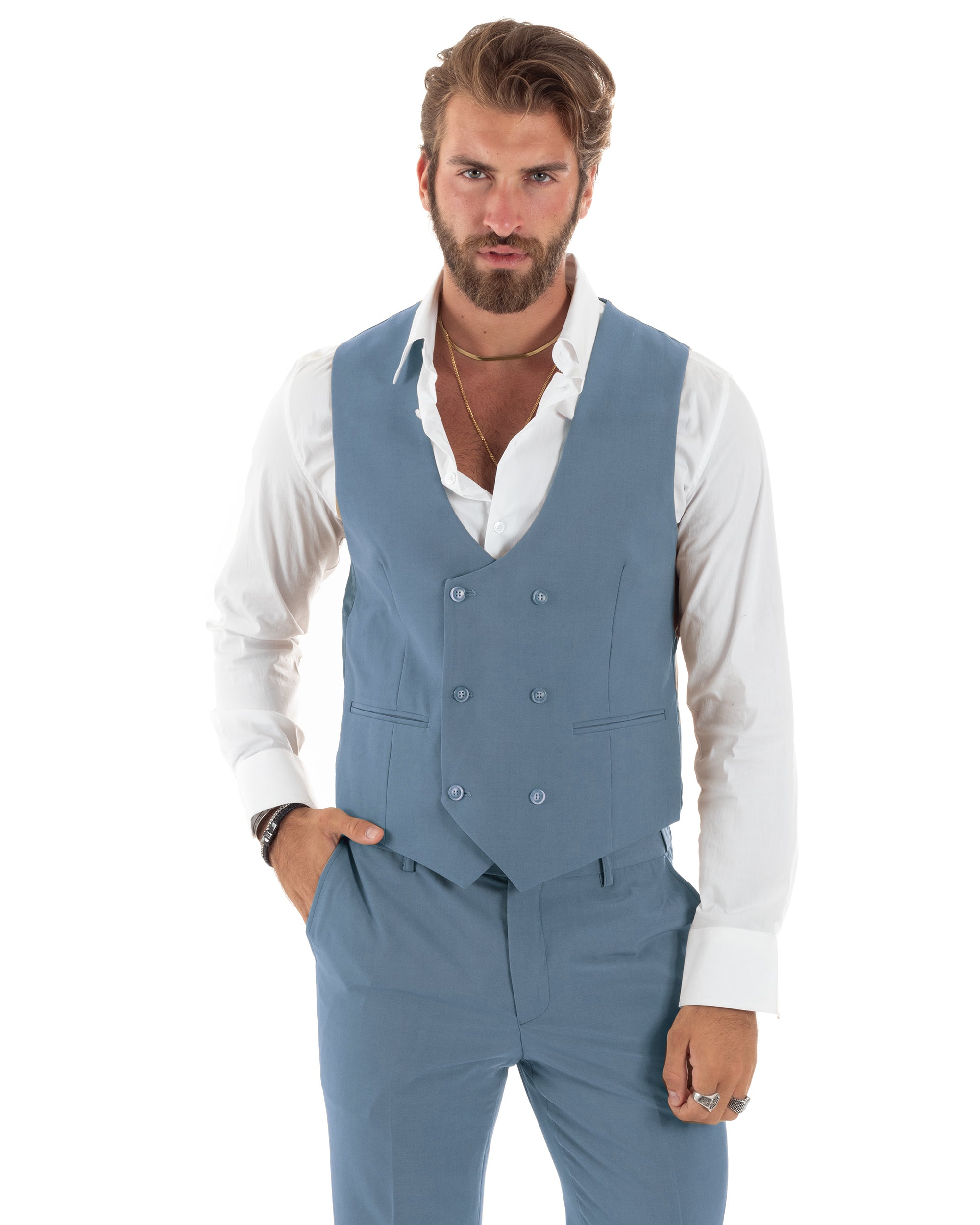 Abito Uomo Monopetto Vestito 3 Pezzi Completo Giacca Pantaloni Panciotto Elegante Sartoriale Melangiato Polvere GIOSAL-AE1160A