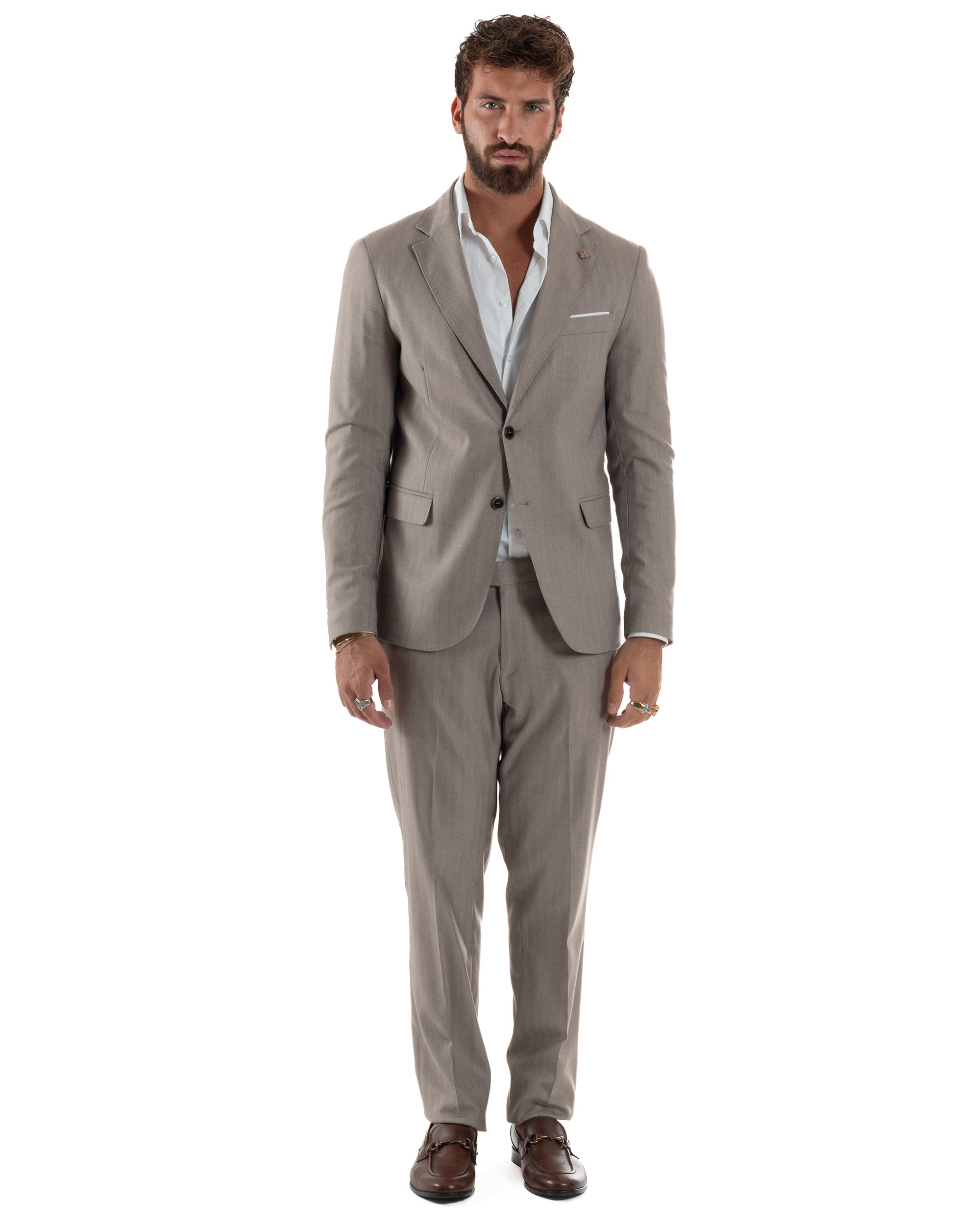 Abito Uomo Monopetto Viscosa Sartoriale Beige Melangiato Over-D OC1F2W5A06