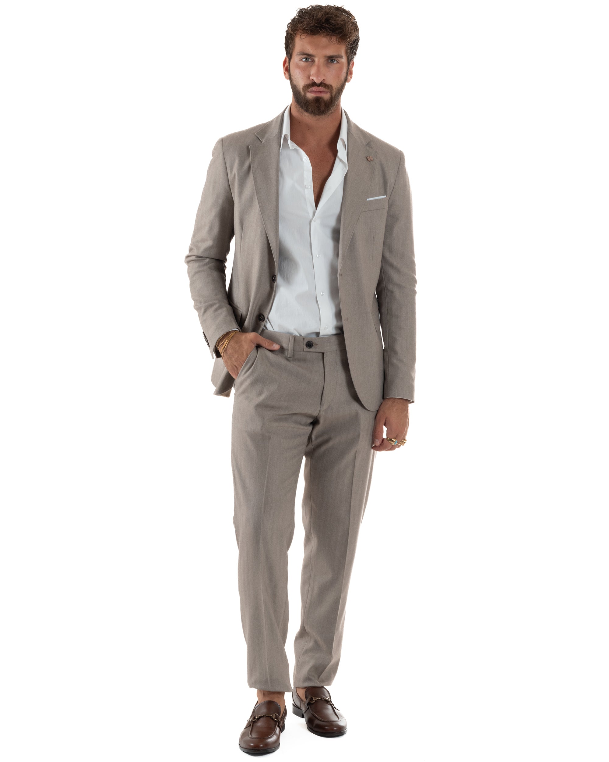 Abito Uomo Monopetto Viscosa Sartoriale Beige Melangiato Over-D OC1F2W5A06