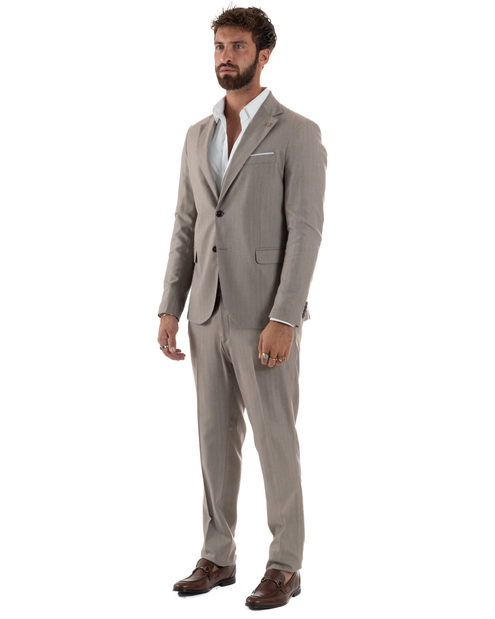 Abito Uomo Monopetto Viscosa Sartoriale Beige Melangiato Over-D OC1F2W5A06