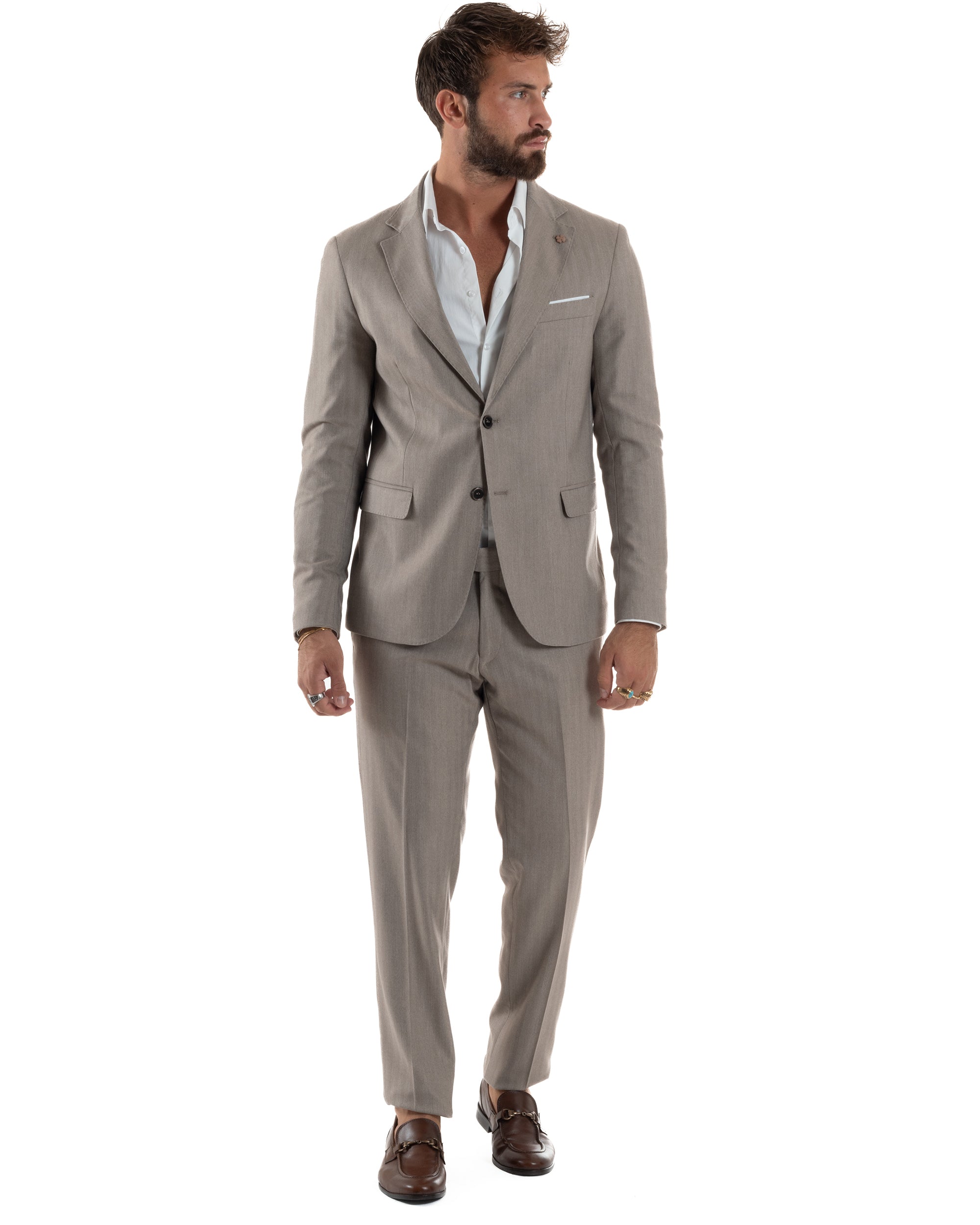 Abito Uomo Monopetto Viscosa Sartoriale Beige Melangiato Over-D OC1F2W5A06