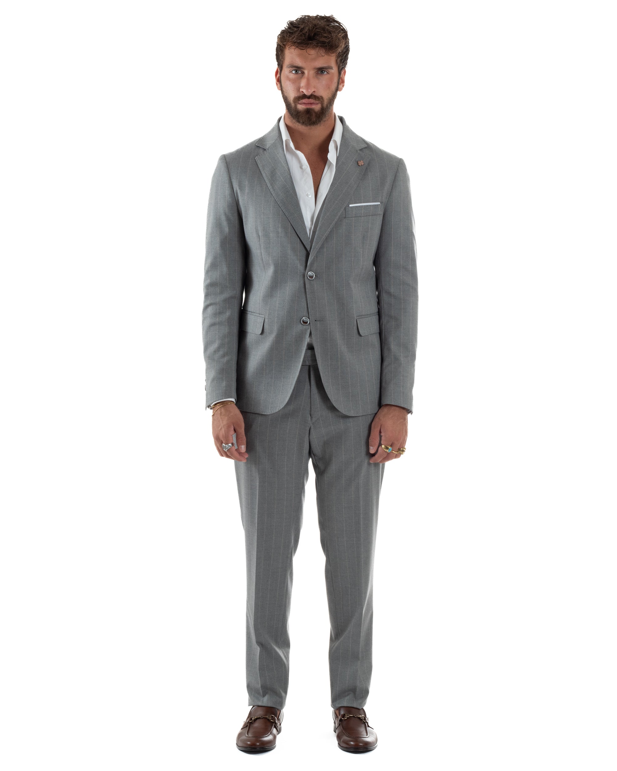 Abito Uomo Monopetto Gessato Sartoriale Rigato Grigio Over-D OC1F2W5A03