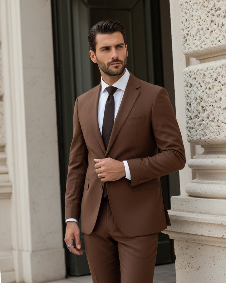 Abito uomo monopetto vestito viscosa completo giacca pantaloni camel GIOSAL-AE1180A