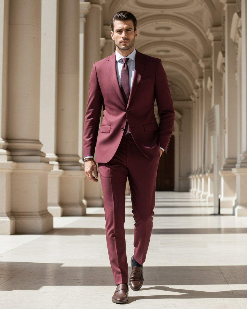 Abito uomo monopetto vestito viscosa completo giacca pantaloni bordeaux GIOSAL-AE1181A