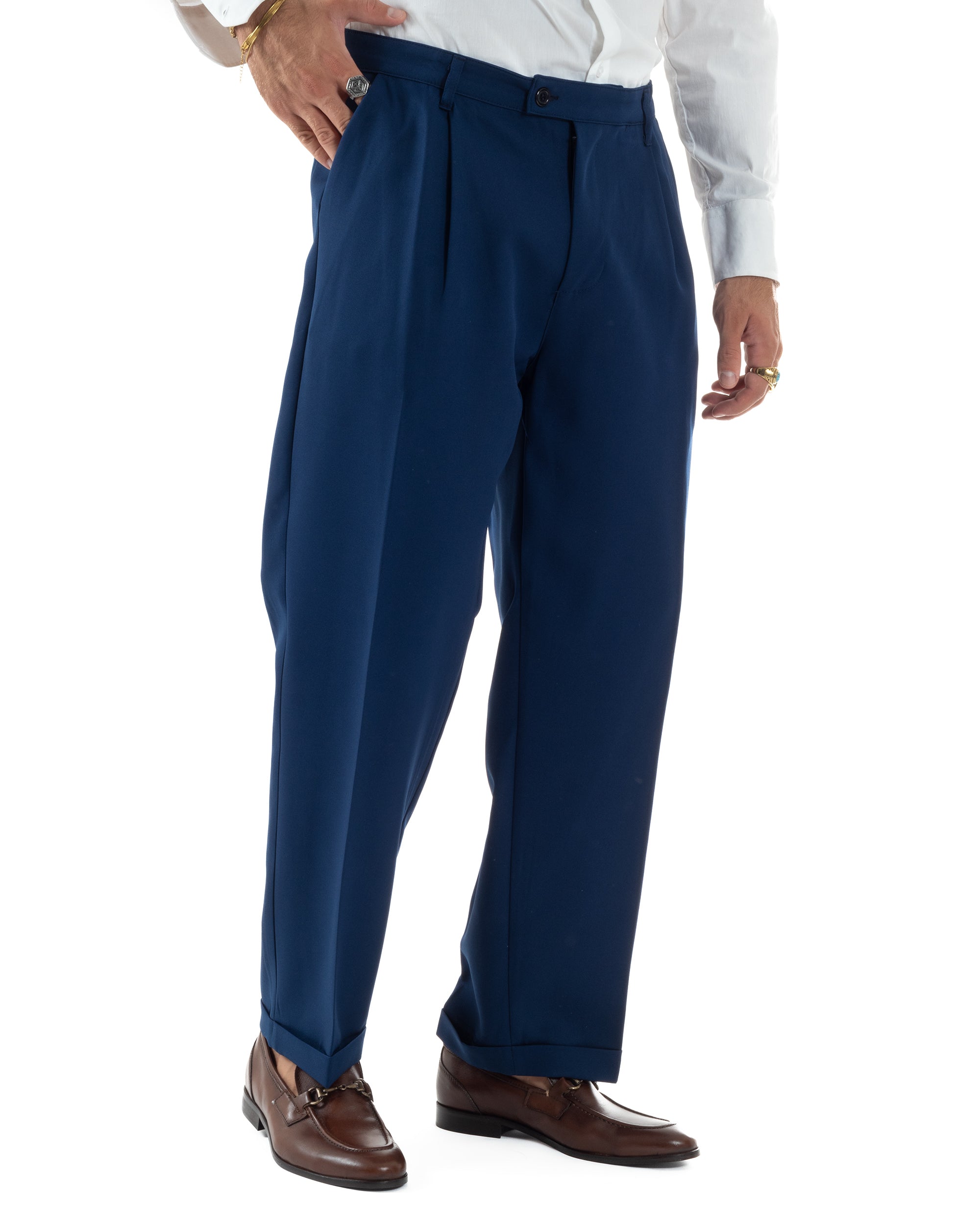 Abito Uomo Monopetto Viscosa Pantaloni Baggy Blu AE1184A