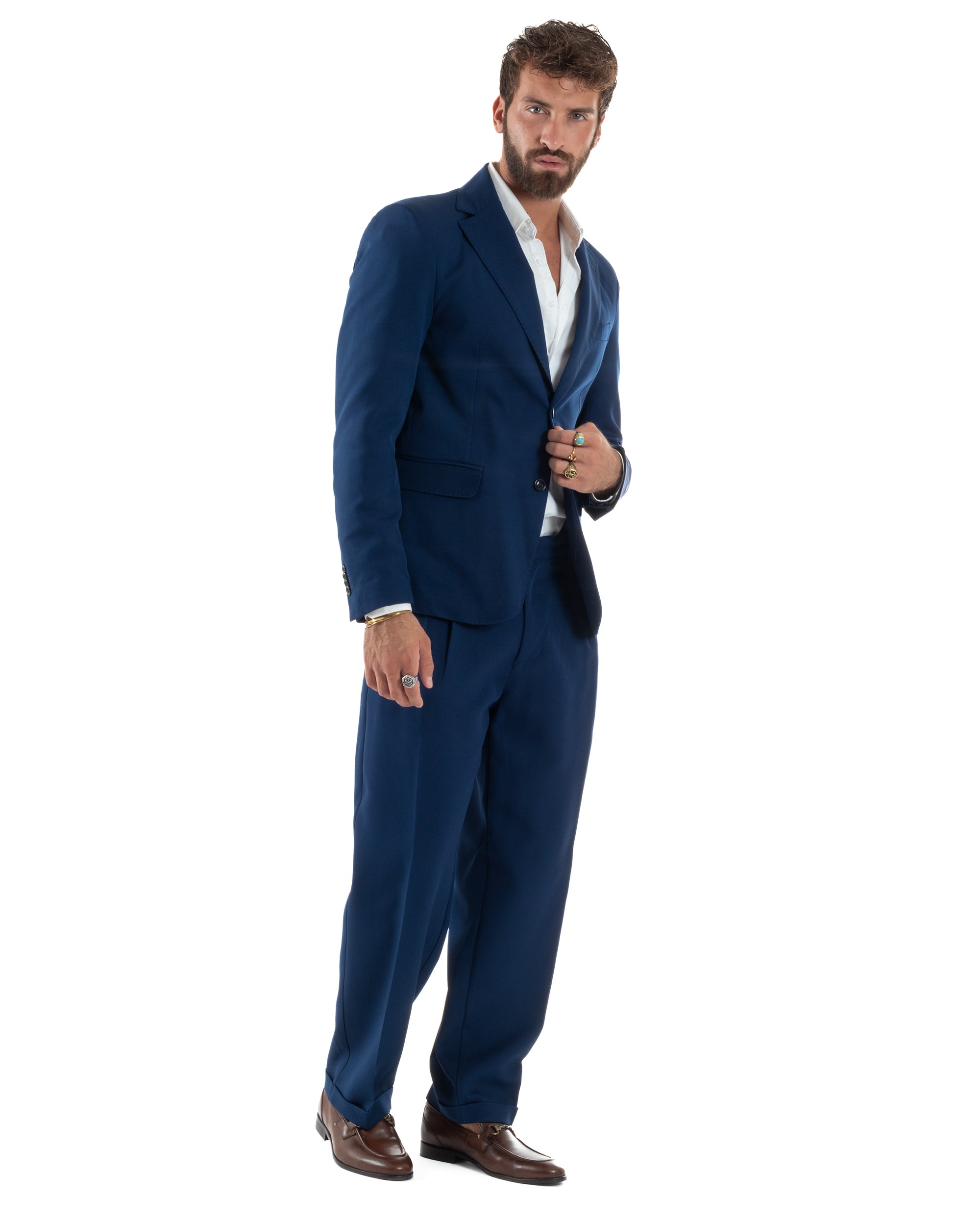 Abito Uomo Monopetto Viscosa Pantaloni Baggy Blu AE1184A