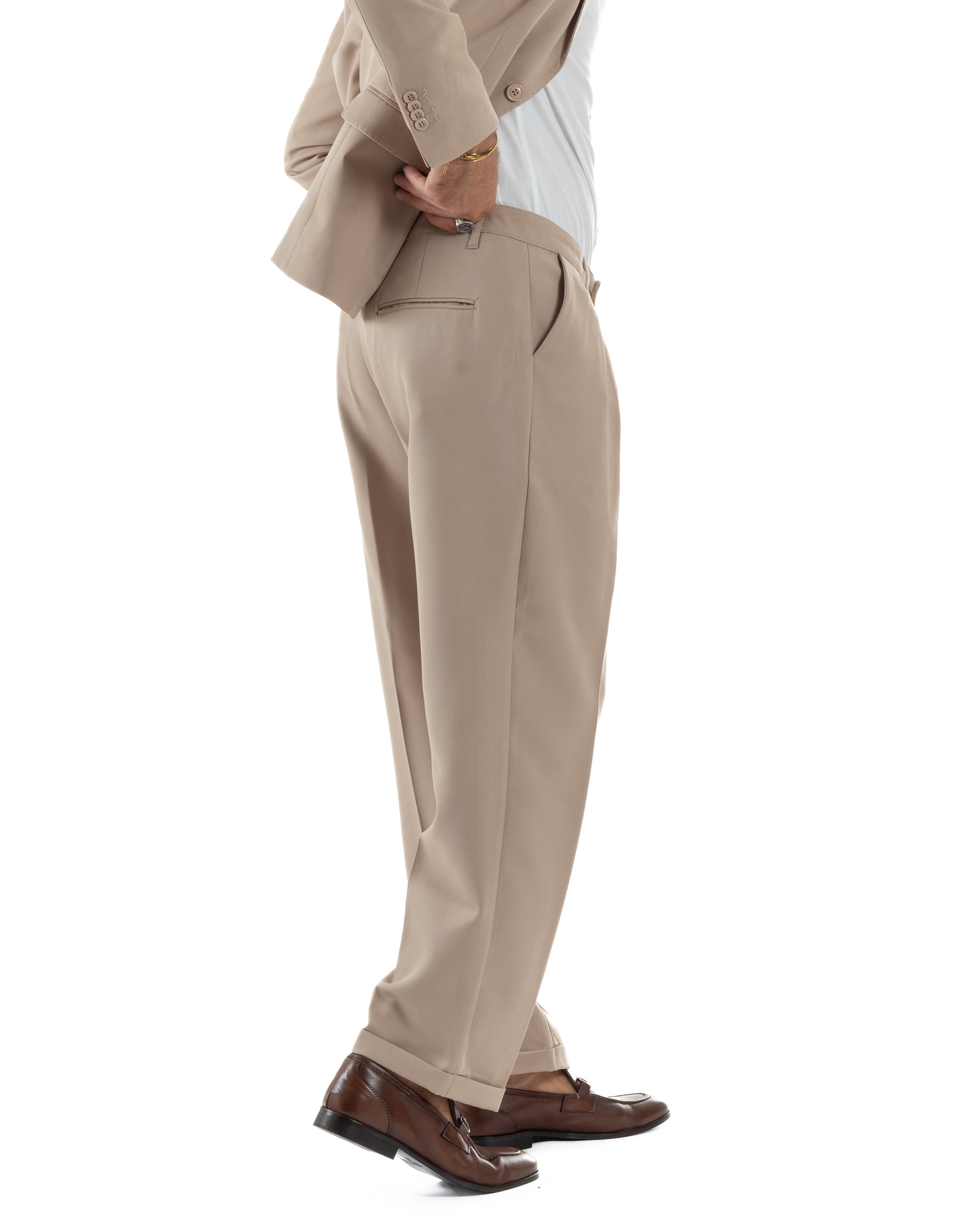 Abito Uomo Monopetto Viscosa Pantaloni Baggy Beige AE1185A