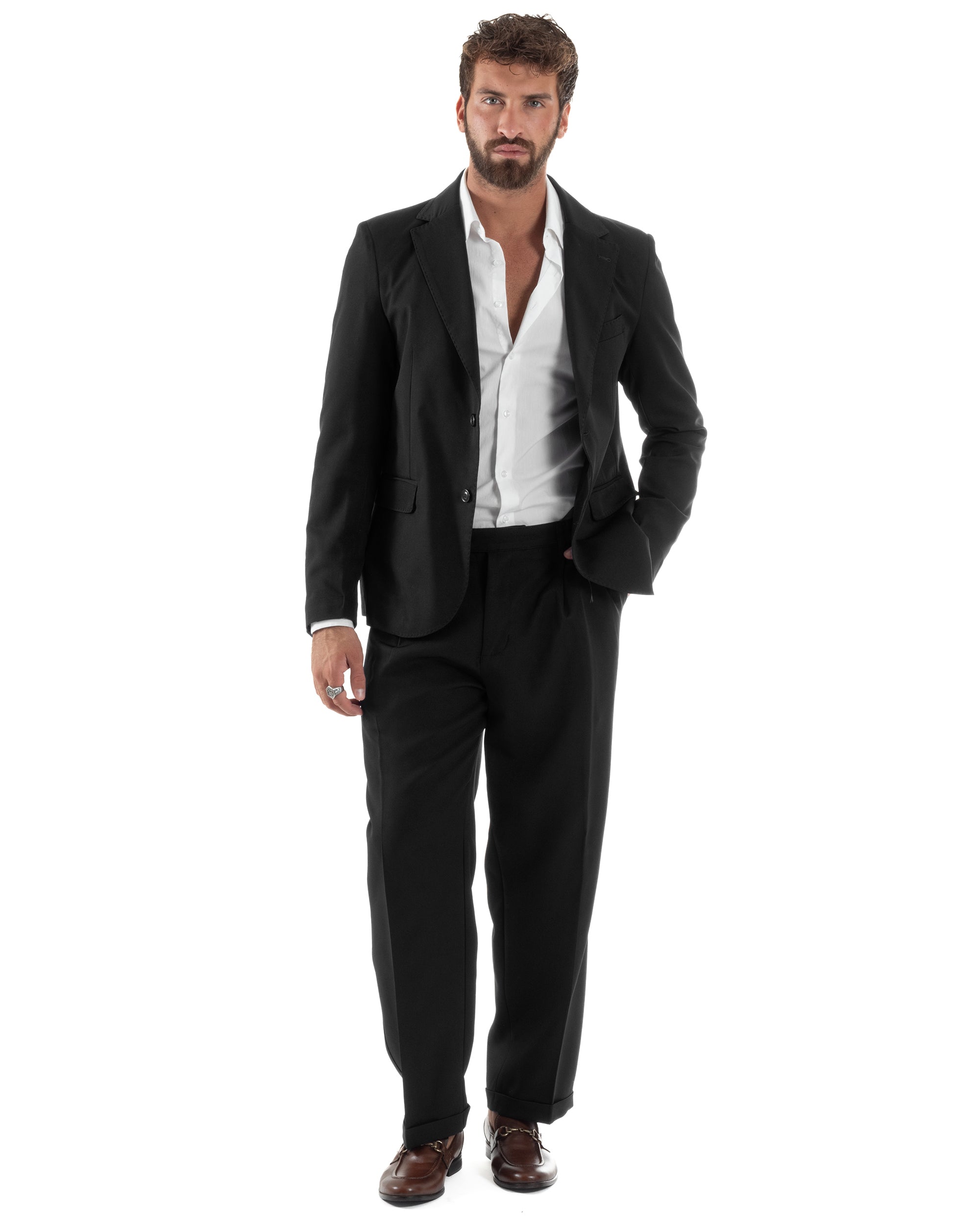 Abito Uomo Monopetto Viscosa Pantaloni Baggy Nero AE1186A