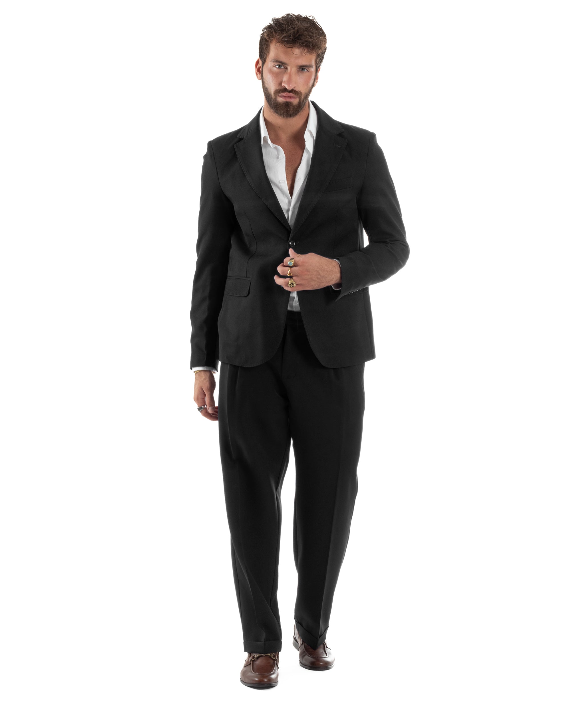 Abito Uomo Monopetto Viscosa Pantaloni Baggy Nero AE1186A