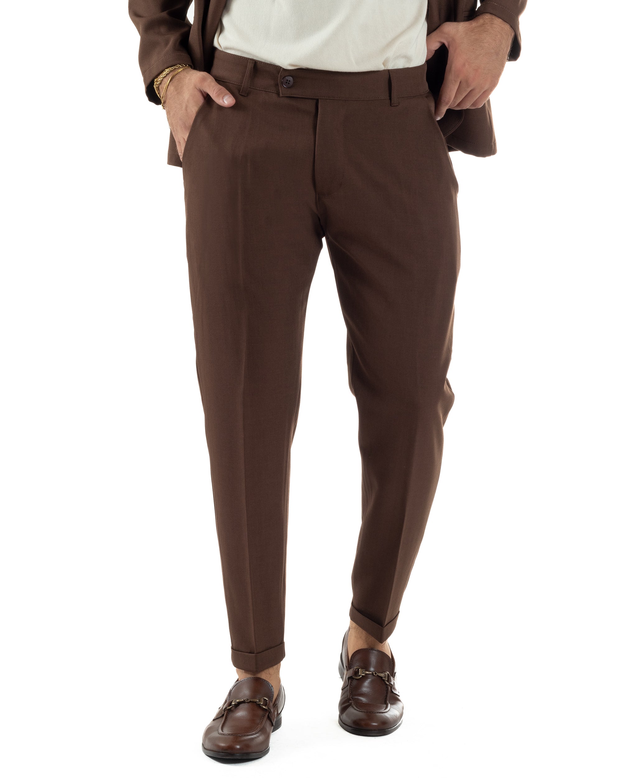 Abito Uomo Monopetto Coreano Coordinato Viscosa Marrone AE1187A
