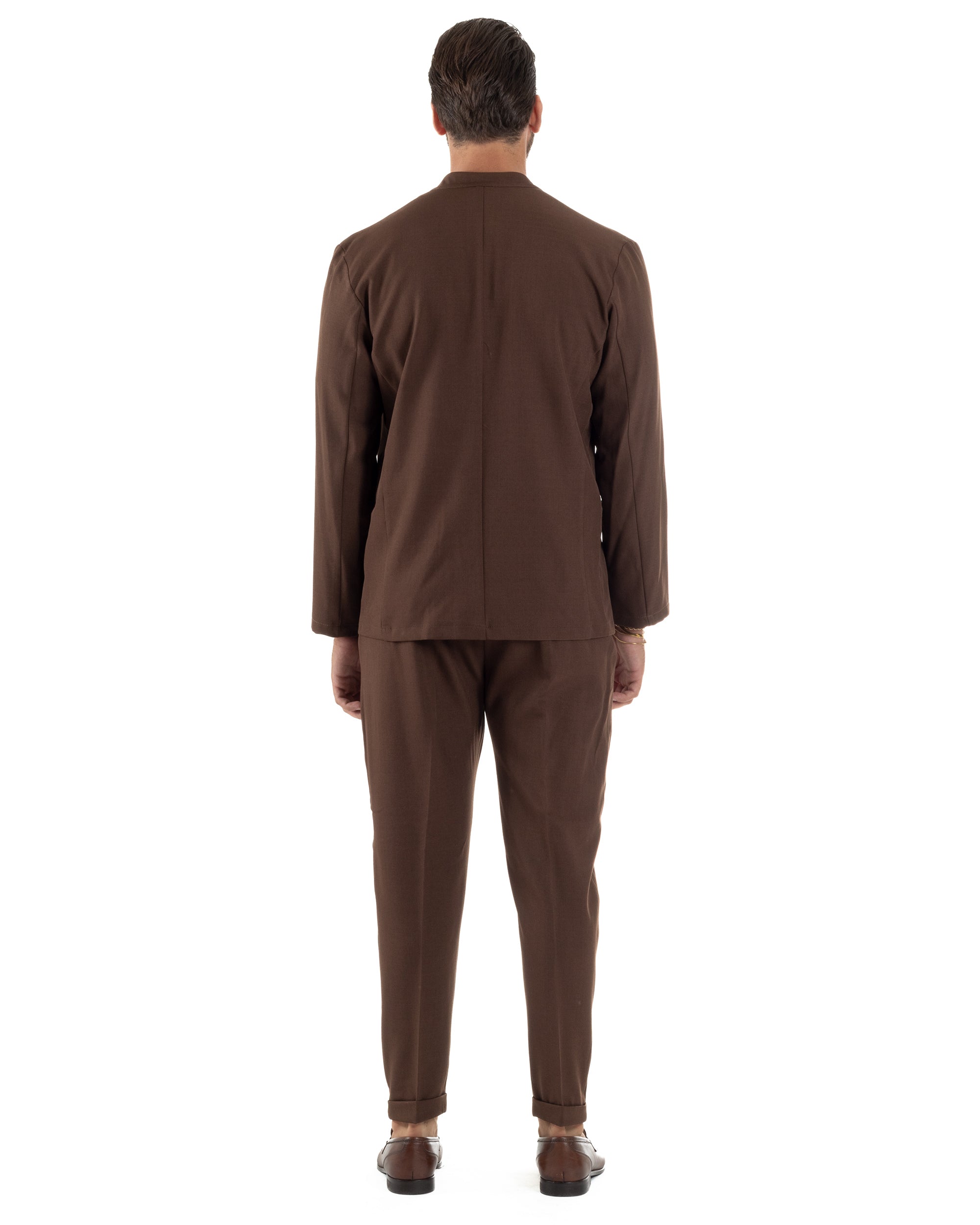 Abito Uomo Monopetto Coreano Coordinato Viscosa Marrone AE1187A