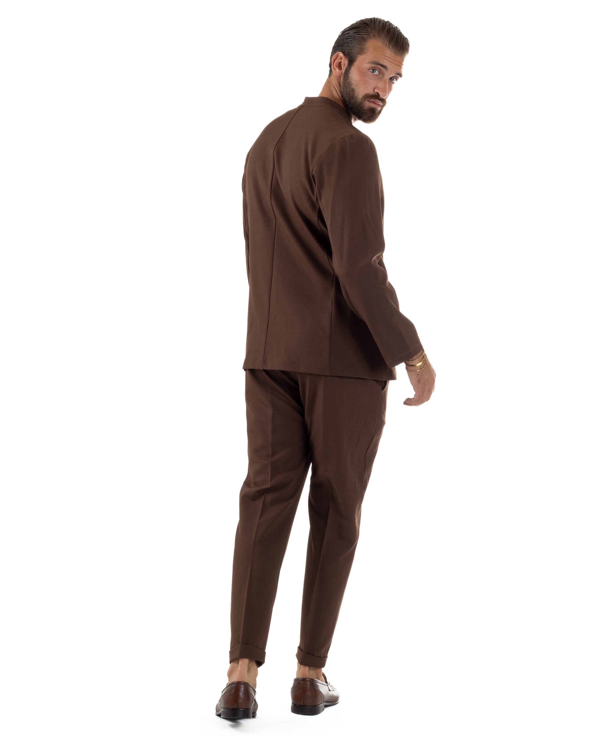 Abito Uomo Monopetto Coreano Coordinato Viscosa Marrone AE1187A