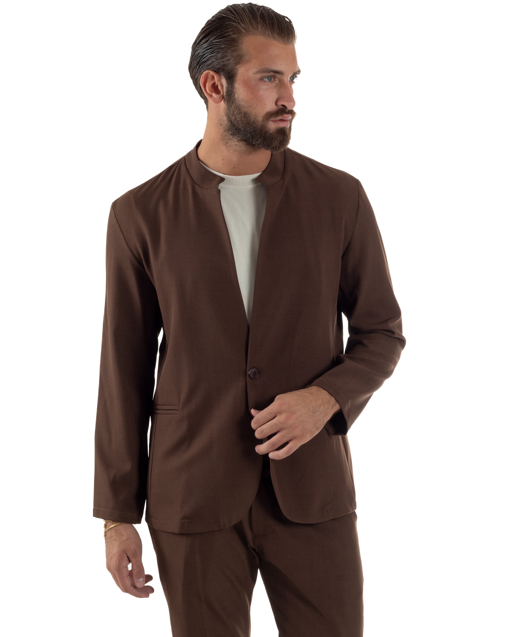 Abito Uomo Monopetto Coreano Coordinato Viscosa Marrone AE1187A