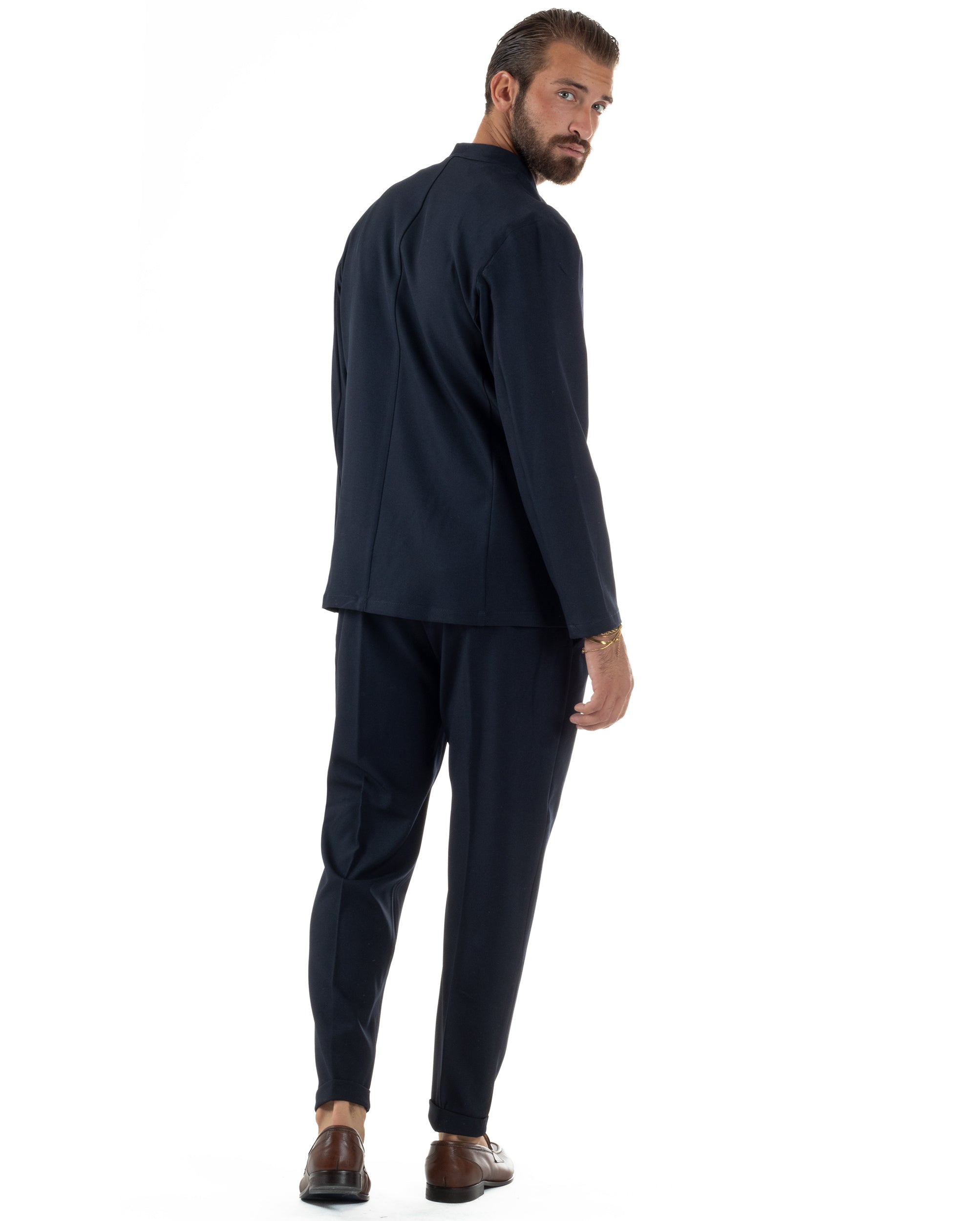 Abito Uomo Monopetto Coreano Coordinato Viscosa Blu AE1188A