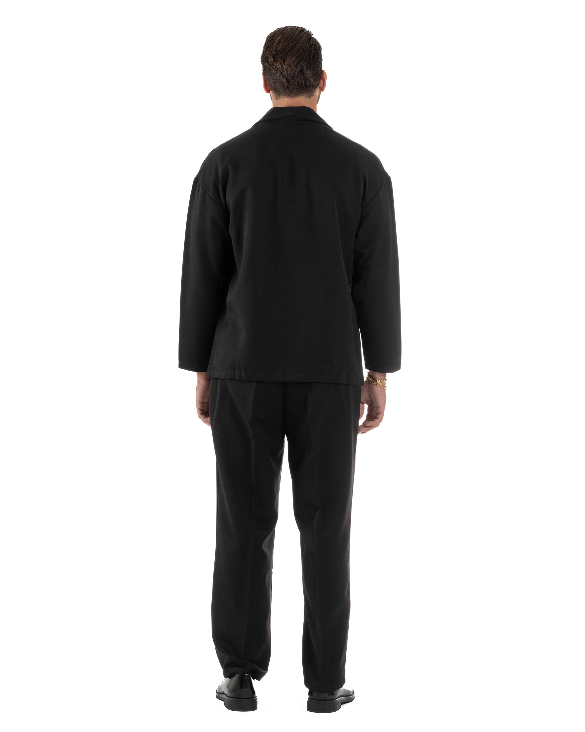 Abito Uomo Viscosa Giacca Doppiopetto Cropped Pantaloni Baggy Nero AE1196A