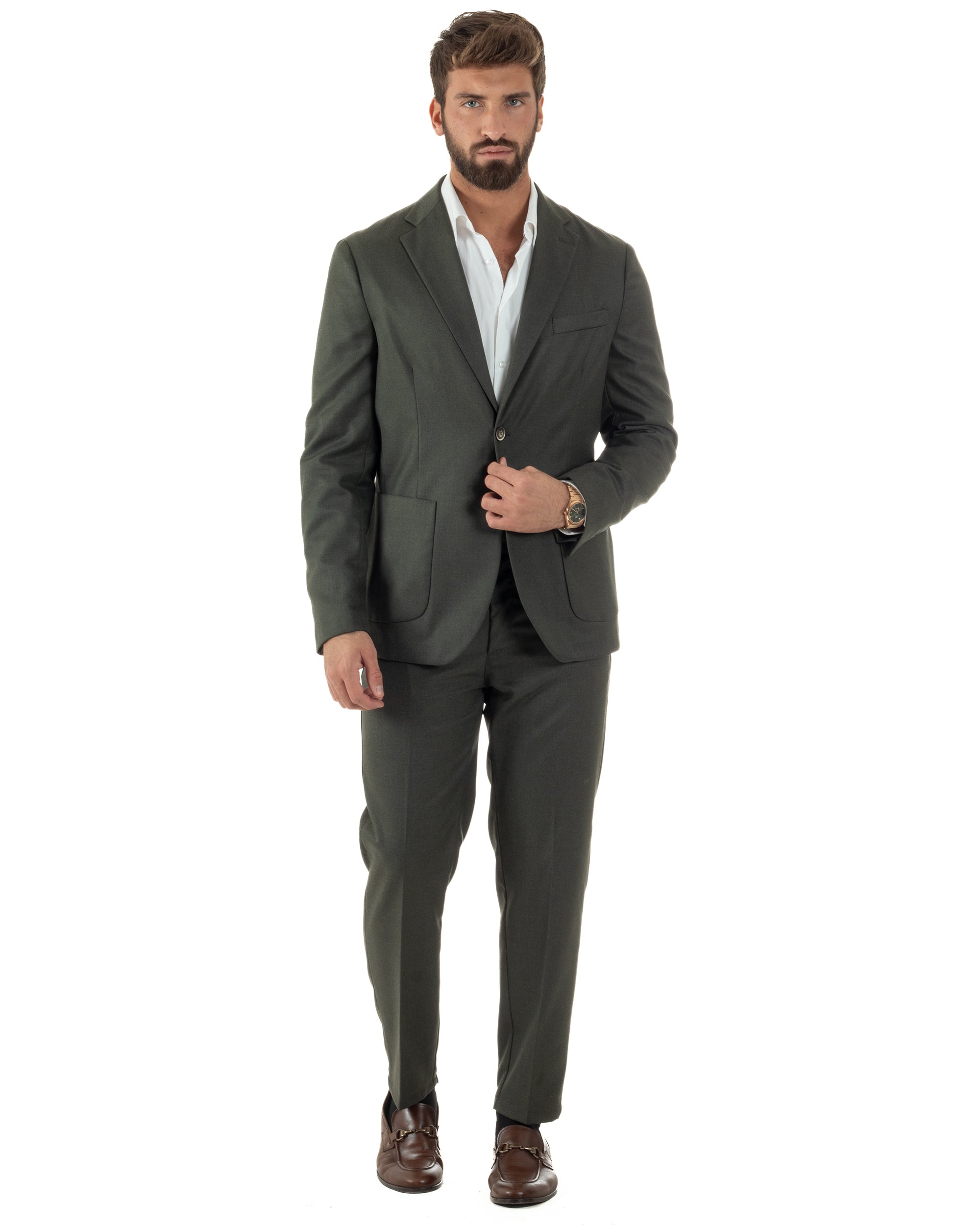 Abito Uomo Monopetto Lana Classico Sartoriale Verde AE1198A