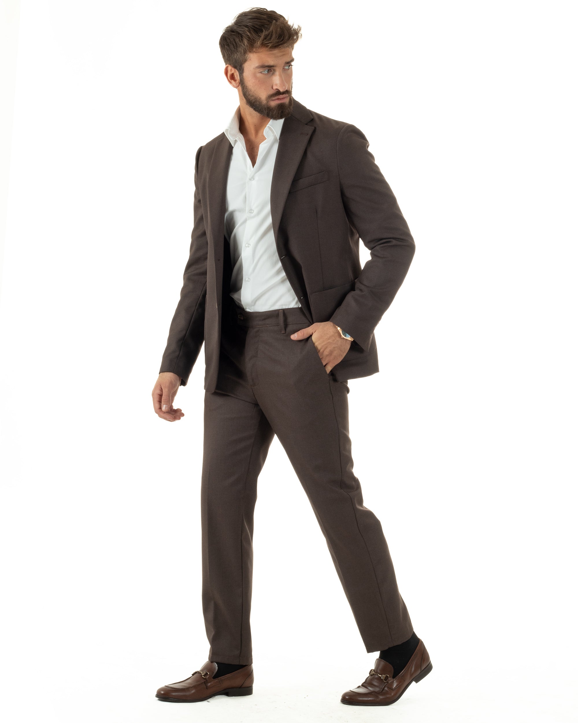 Abito Uomo Monopetto Lana Classico Sartoriale Marrone AE1199A